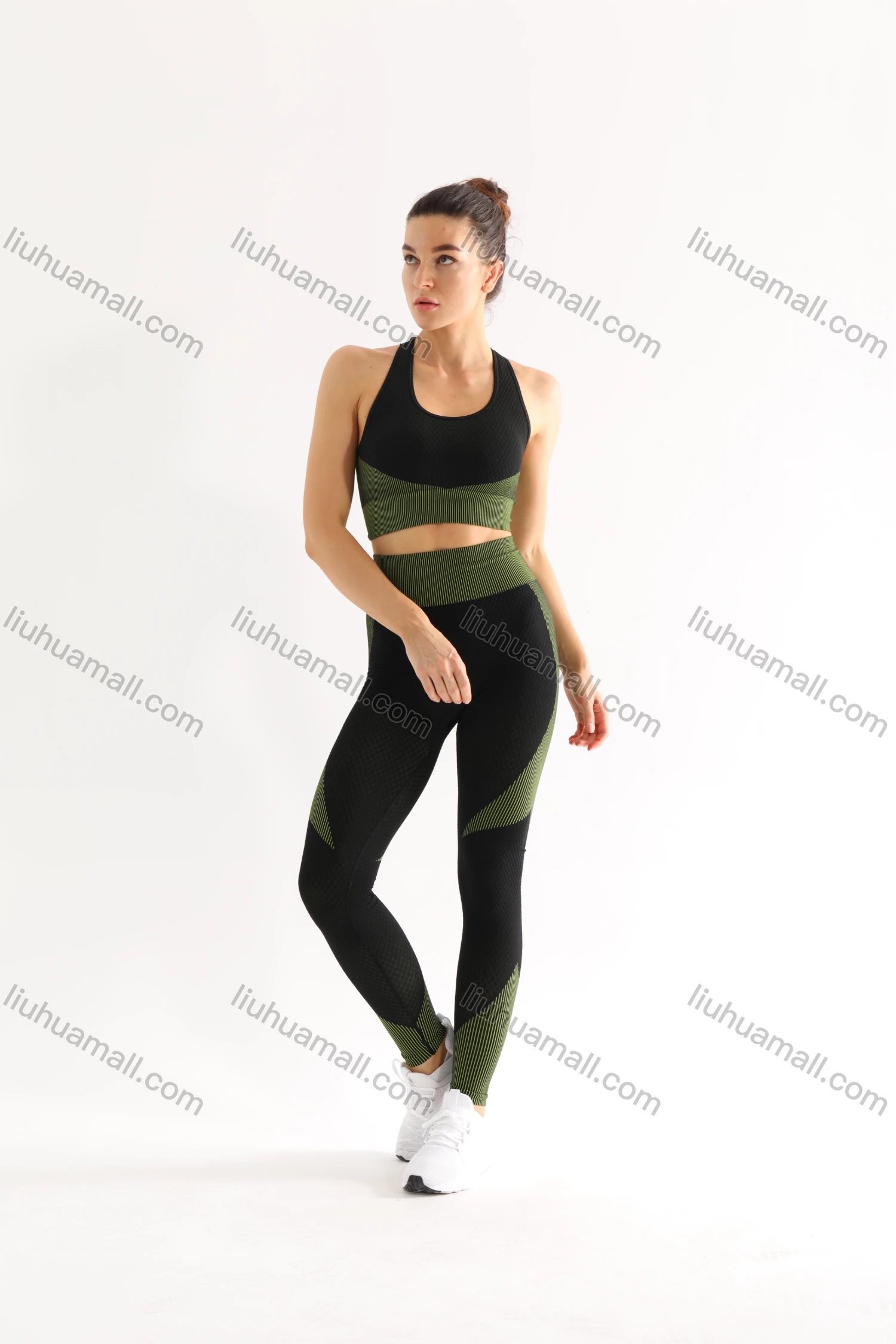 Wholesale Women's 2 Piece Colorblock Workout Outfits Sports Bra Seamless Leggings Yoga Gym Activewear Set AB31-1# - Liuhuamall