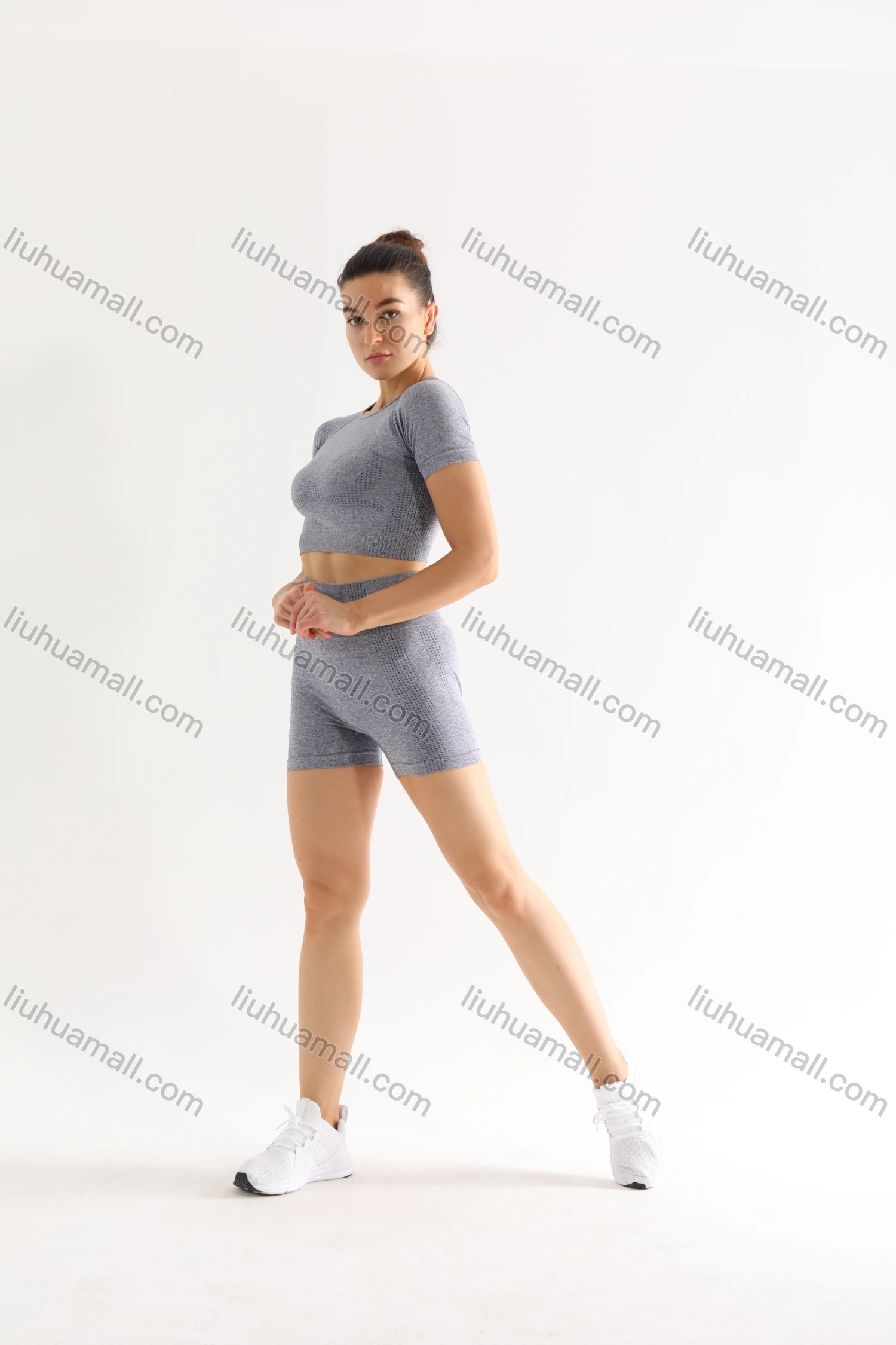 Wholesale Women's 2 Piece Workout Outfits Sports Short Sleeve Seamless Shorts Yoga Gym Activewear Set AB58# - Liuhuamall