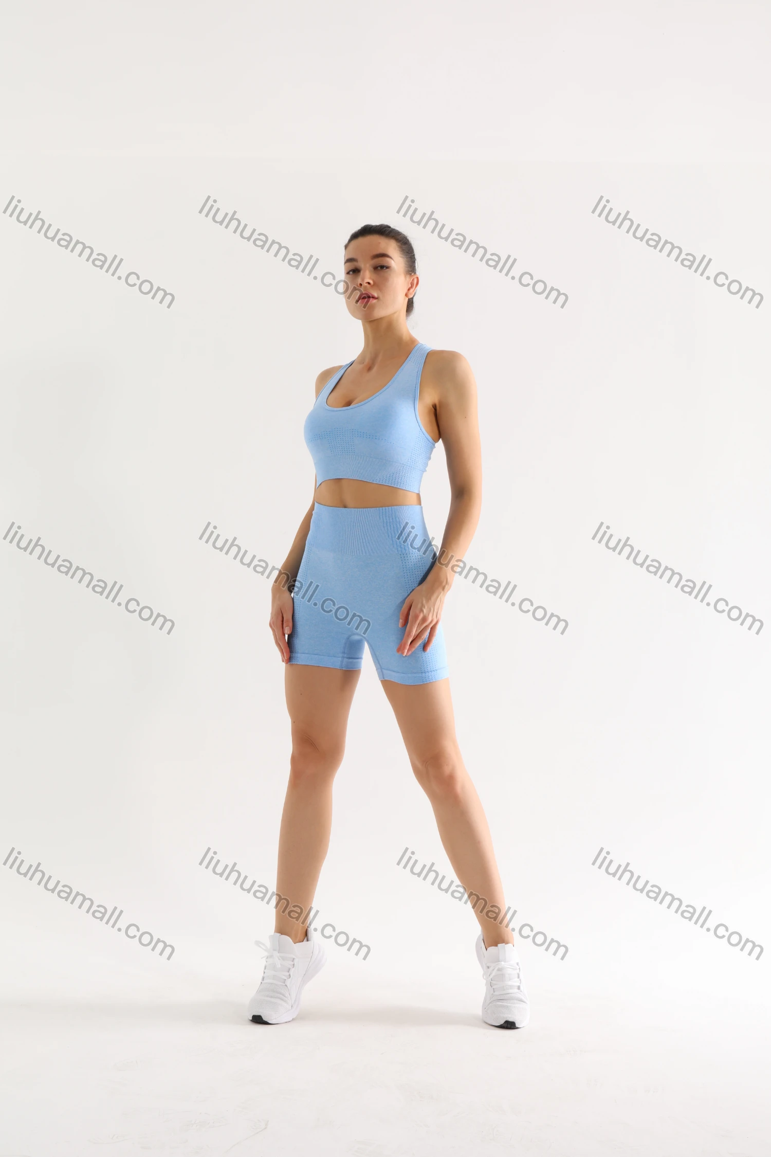 Wholesale Women's 2 Piece Workout Outfits Sports Bra Seamless Shorts Yoga Gym Activewear Set AB58-1# - Liuhuamall