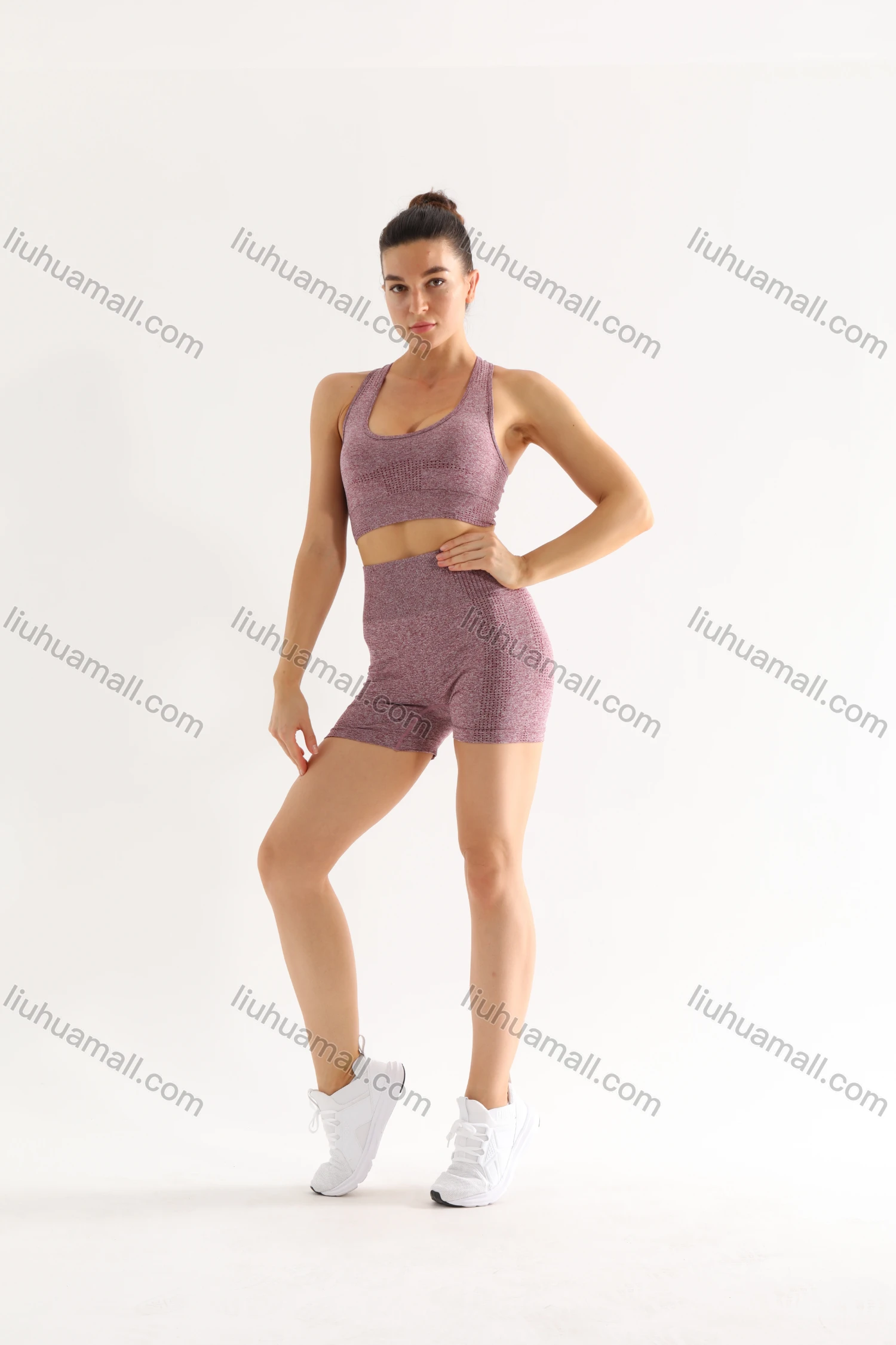 Wholesale Women's 2 Piece Workout Outfits Sports Bra Seamless Shorts Yoga Gym Activewear Set AB58-1# - Liuhuamall