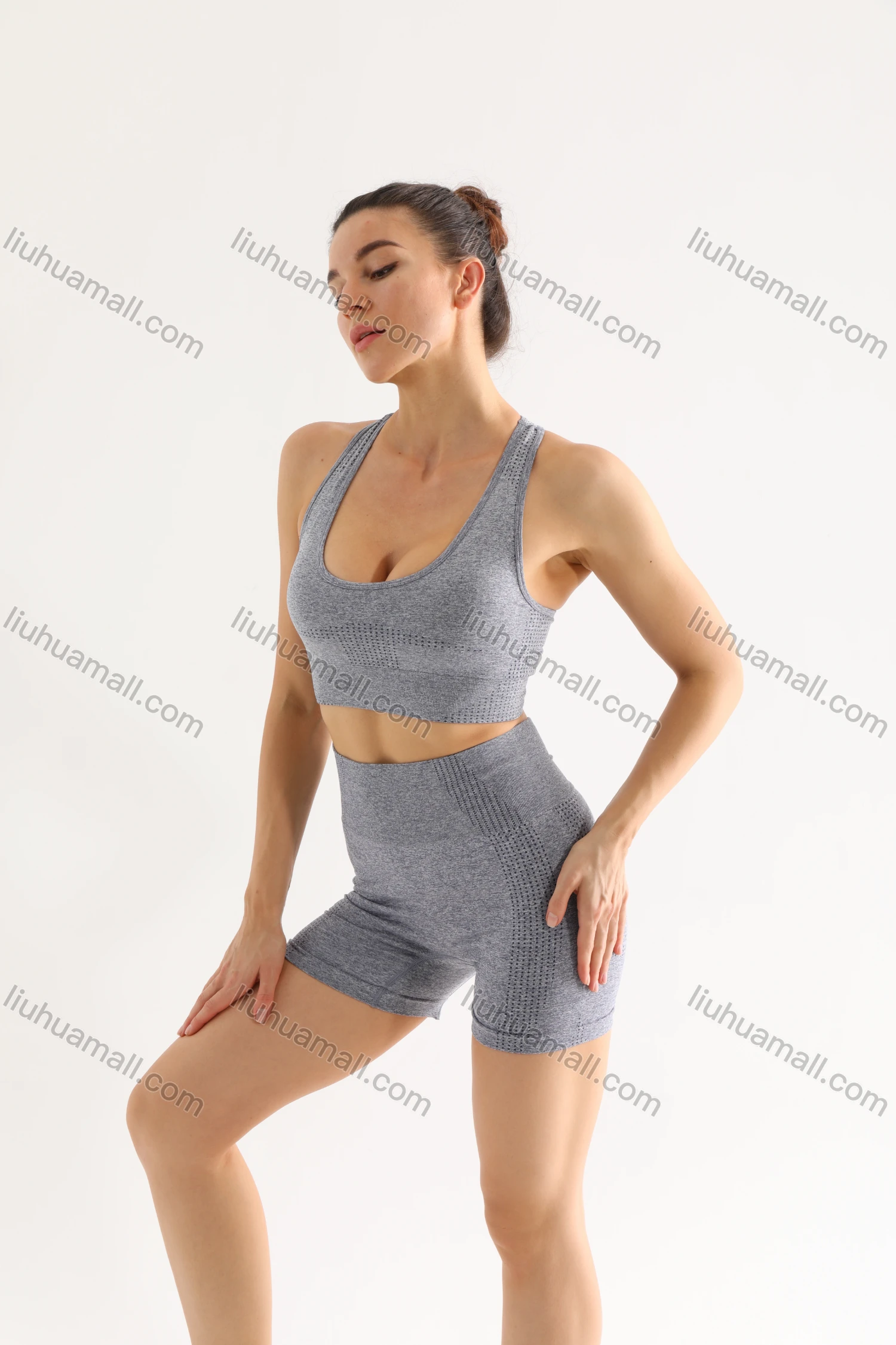 Wholesale Women's 2 Piece Workout Outfits Sports Bra Seamless Shorts Yoga Gym Activewear Set AB58-1# - Liuhuamall