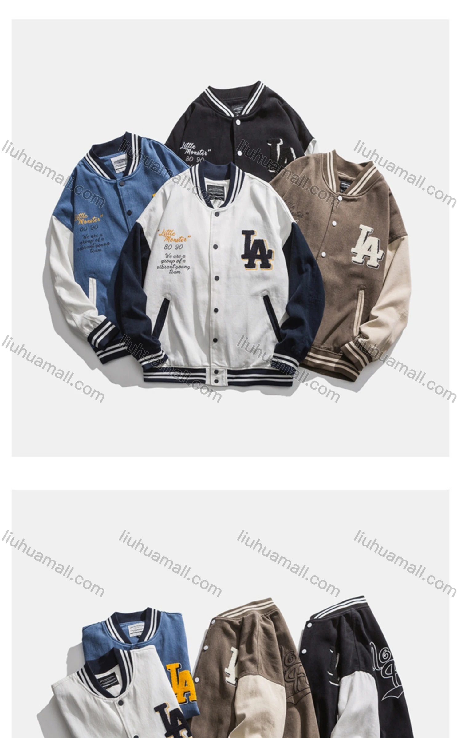Wholesale Men's Losse Fit Embroidered Letter Print Baseball Jacket - Liuhuamall