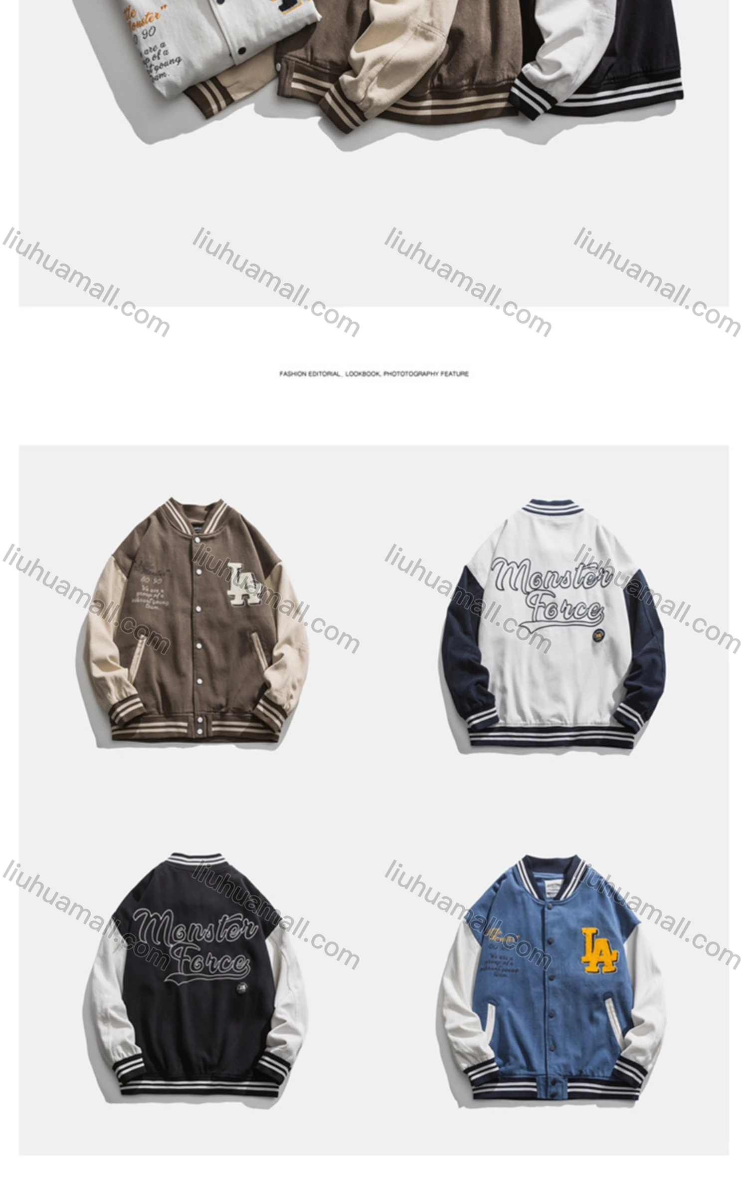 Wholesale Men's Losse Fit Embroidered Letter Print Baseball Jacket - Liuhuamall
