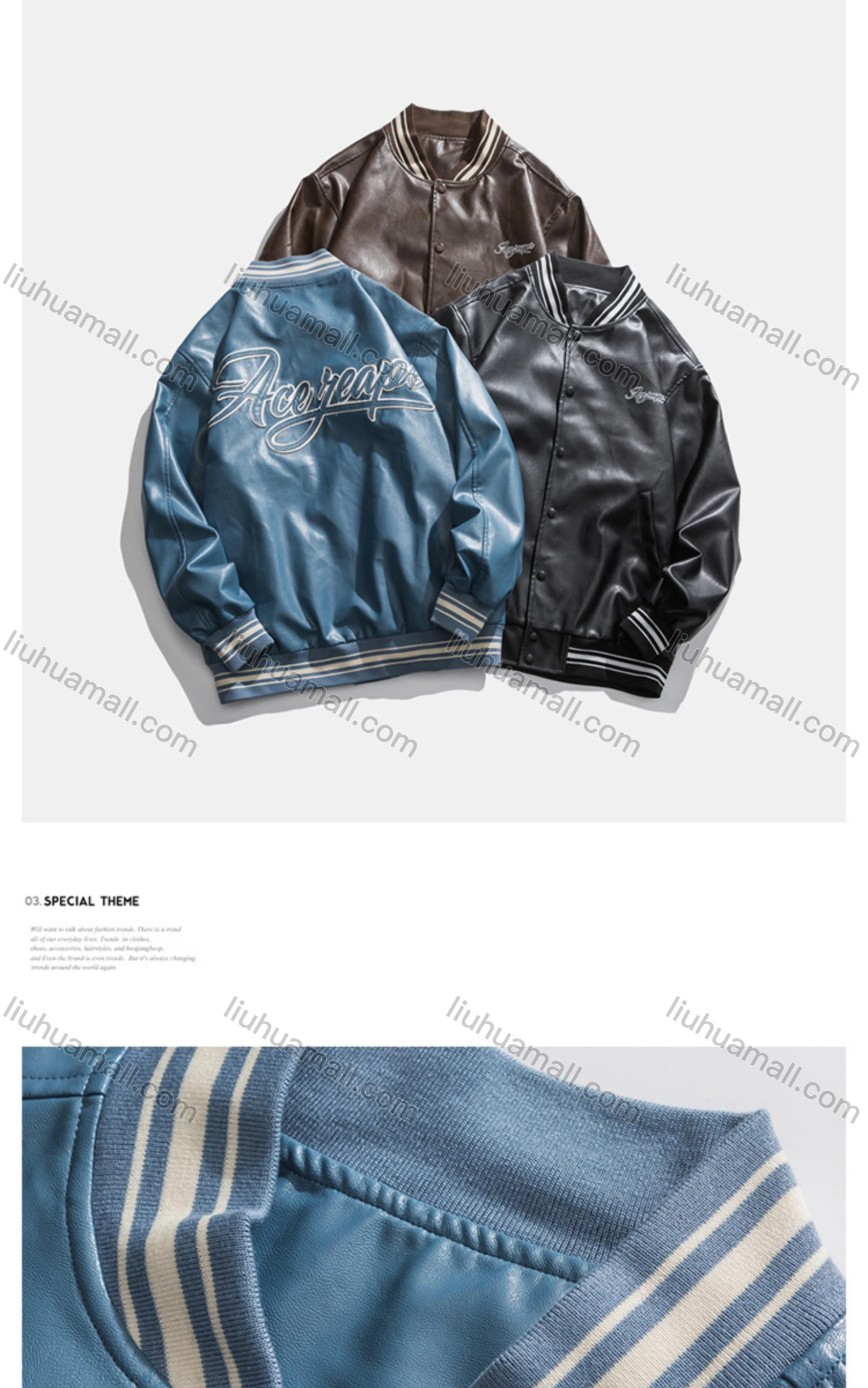 Wholesale Men's PU Leather Baseball Jacket - Liuhuamall