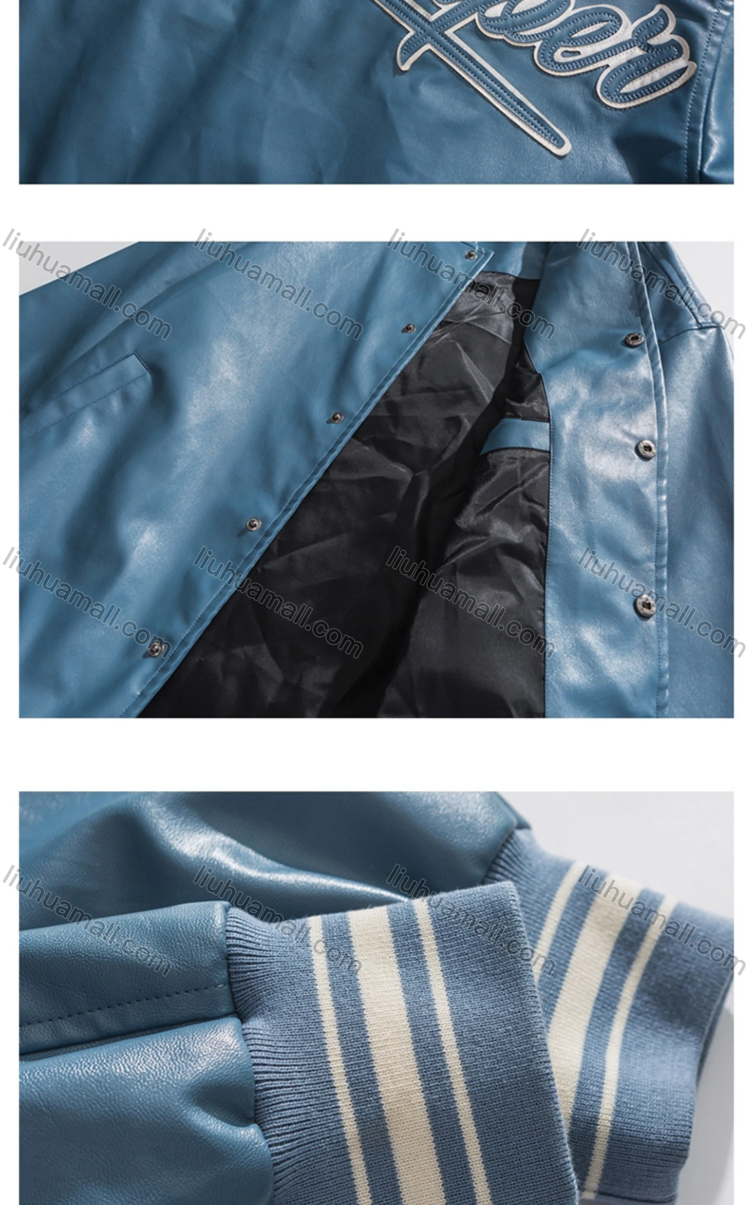 Wholesale Men's PU Leather Baseball Jacket - Liuhuamall