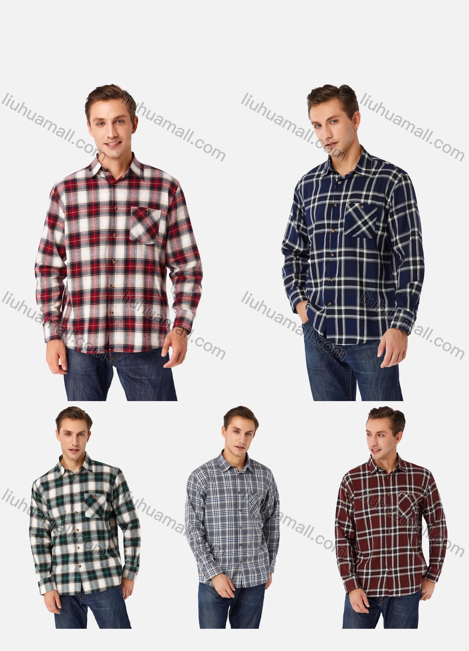 Wholesale Men's 100% Cotton Regular Fit Long Sleeve Pocket Plaid Print Casual Shirt - Liuhuamall