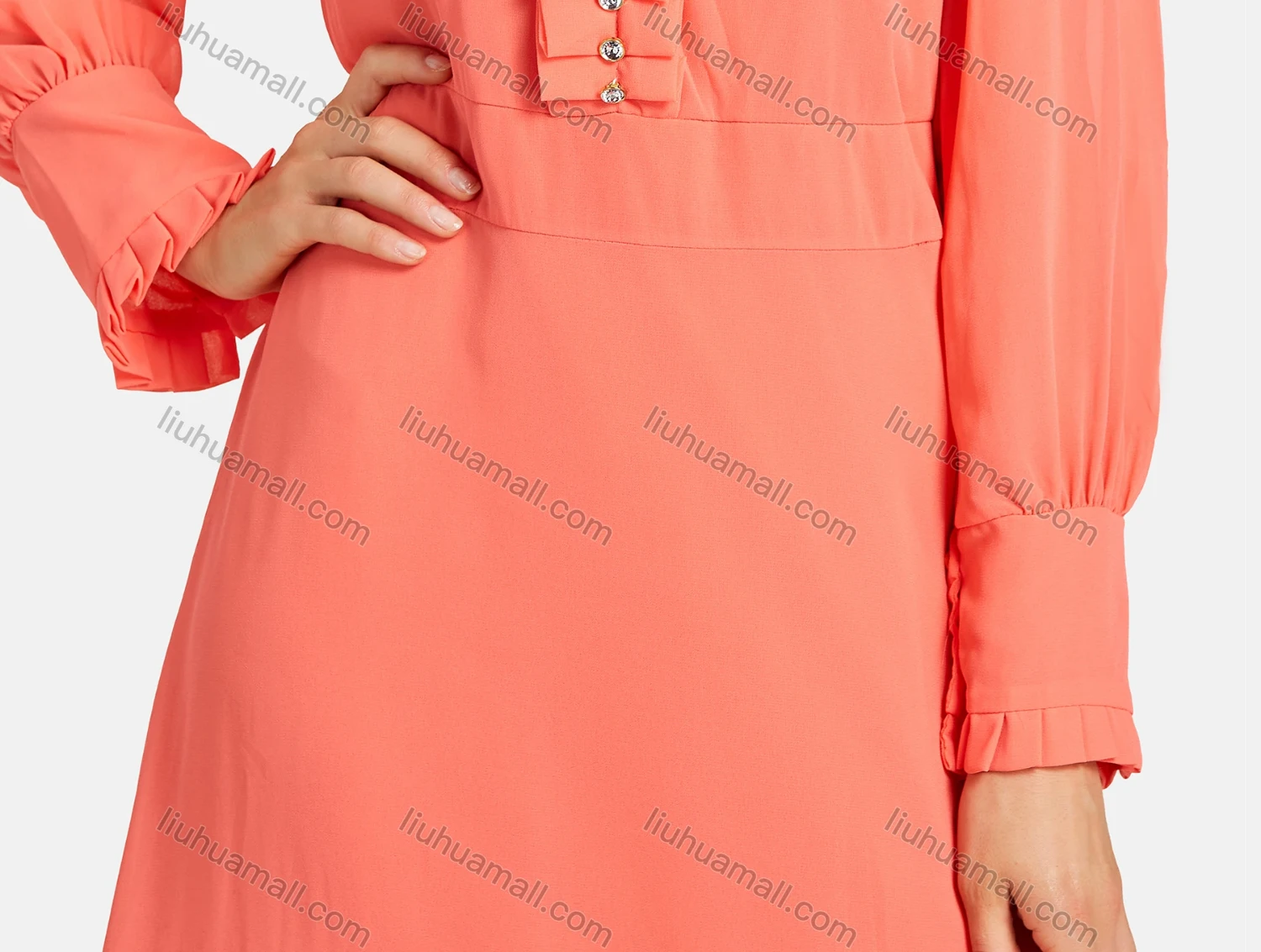 Wholesale Women's Elegant Frill Neck Rhinestone Plain Maxi Dress - Liuhuamall