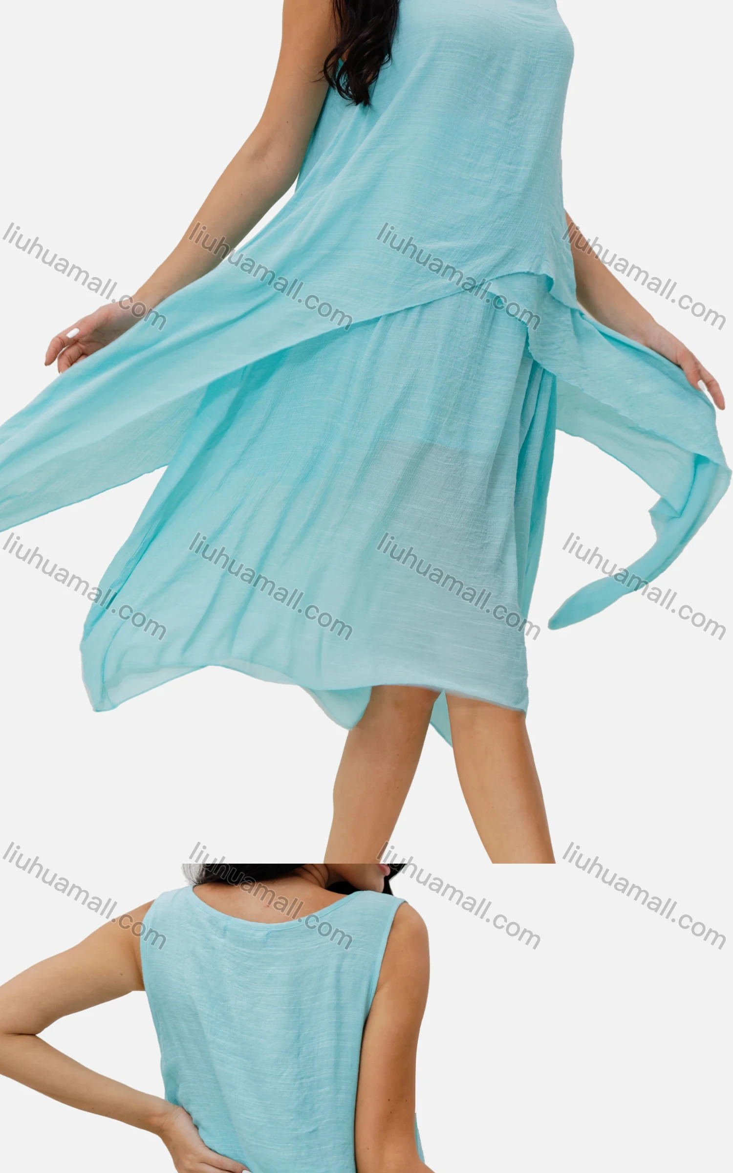 Wholesale Women's Casual Sweetheart Neck Tiered Pain A-Line Knee Length Dress - Liuhuamall