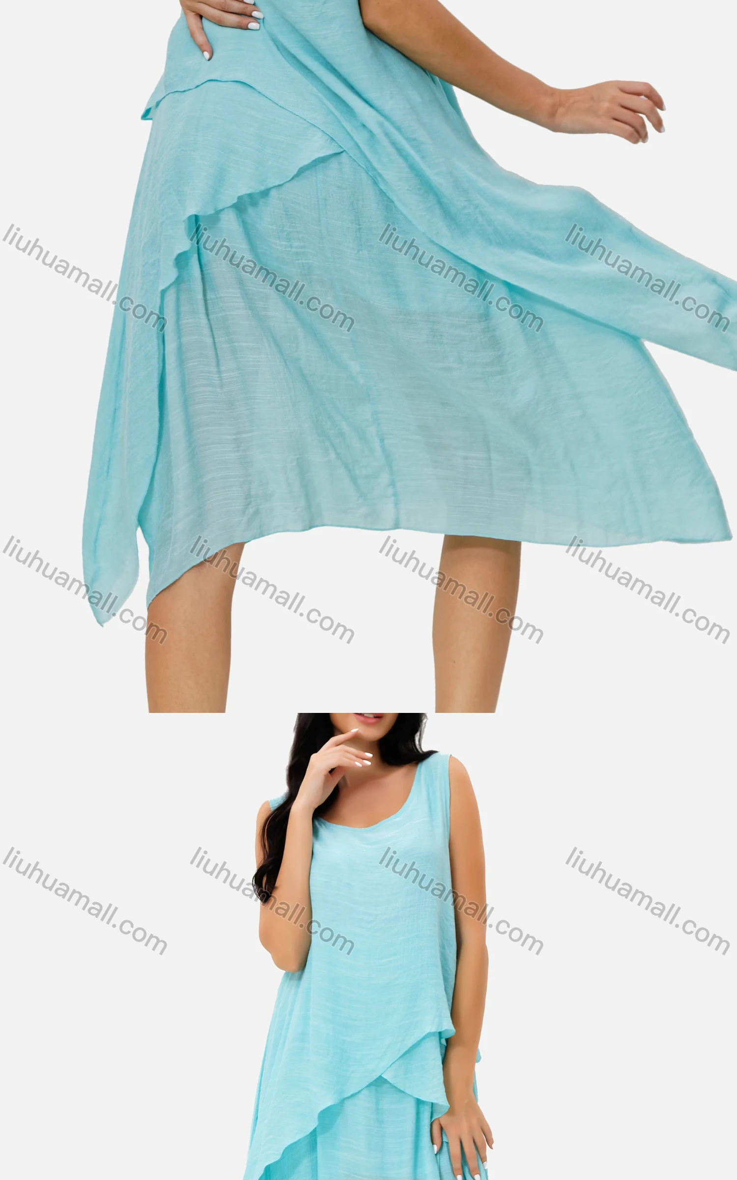 Wholesale Women's Casual Sweetheart Neck Tiered Pain A-Line Knee Length Dress - Liuhuamall
