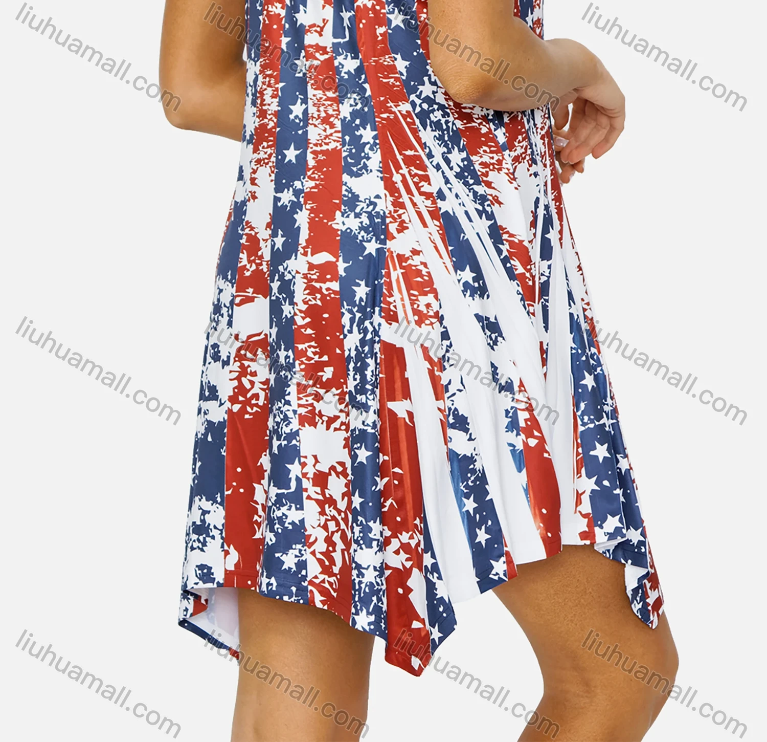 Wholesale Women's Casual Scoop Neck Pleated Flag Print Racerback Tank Dress 9136# - Liuhuamall