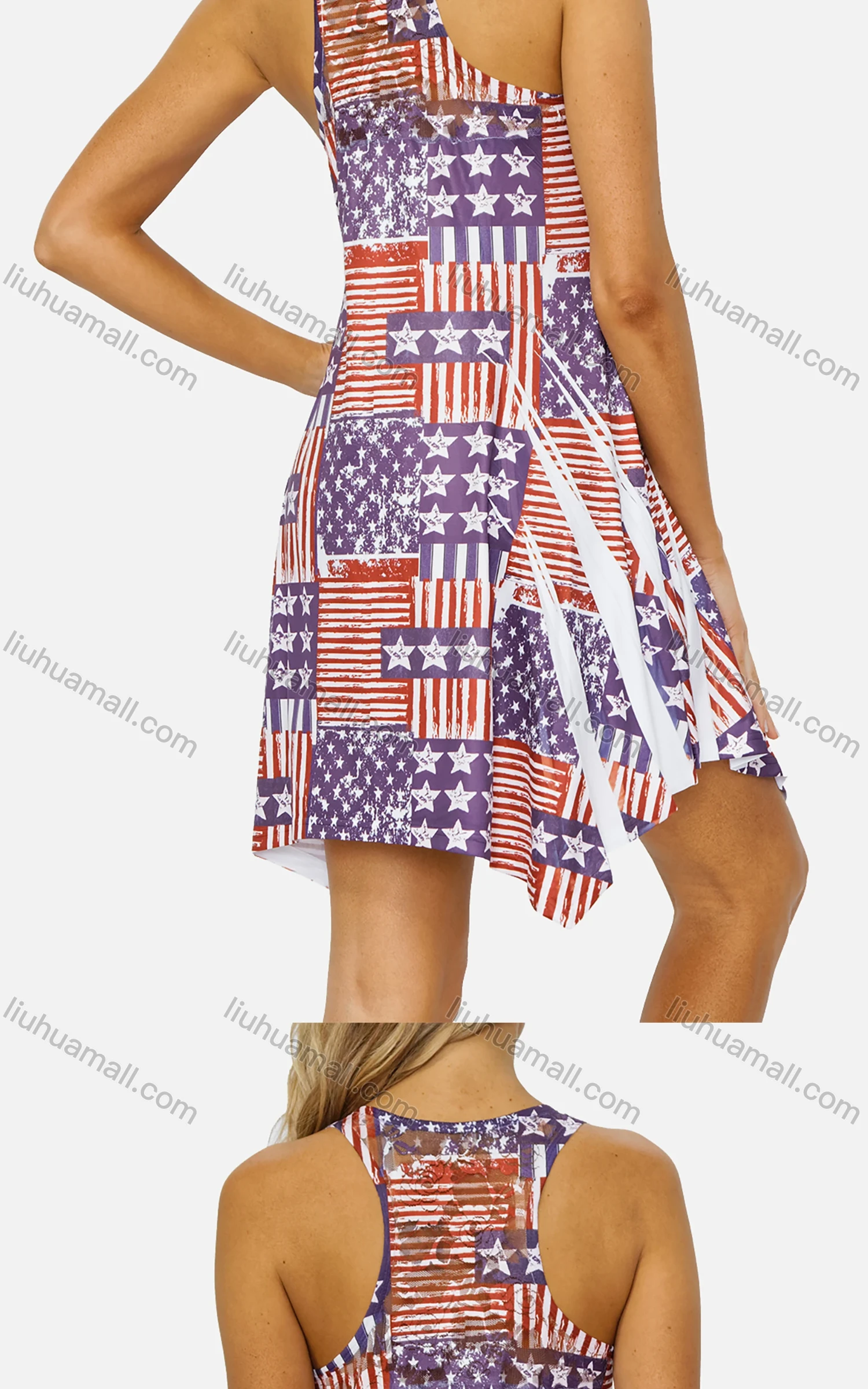 Wholesale Women's Casual Scoop Neck Pleated Flag Print Tank Dress 1941# - Liuhuamall