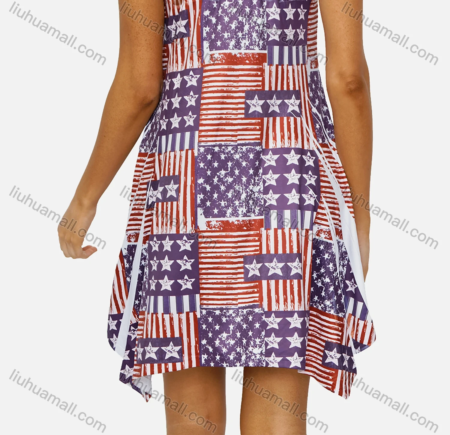 Wholesale Women's Casual Scoop Neck Pleated Flag Print Tank Dress 1941# - Liuhuamall