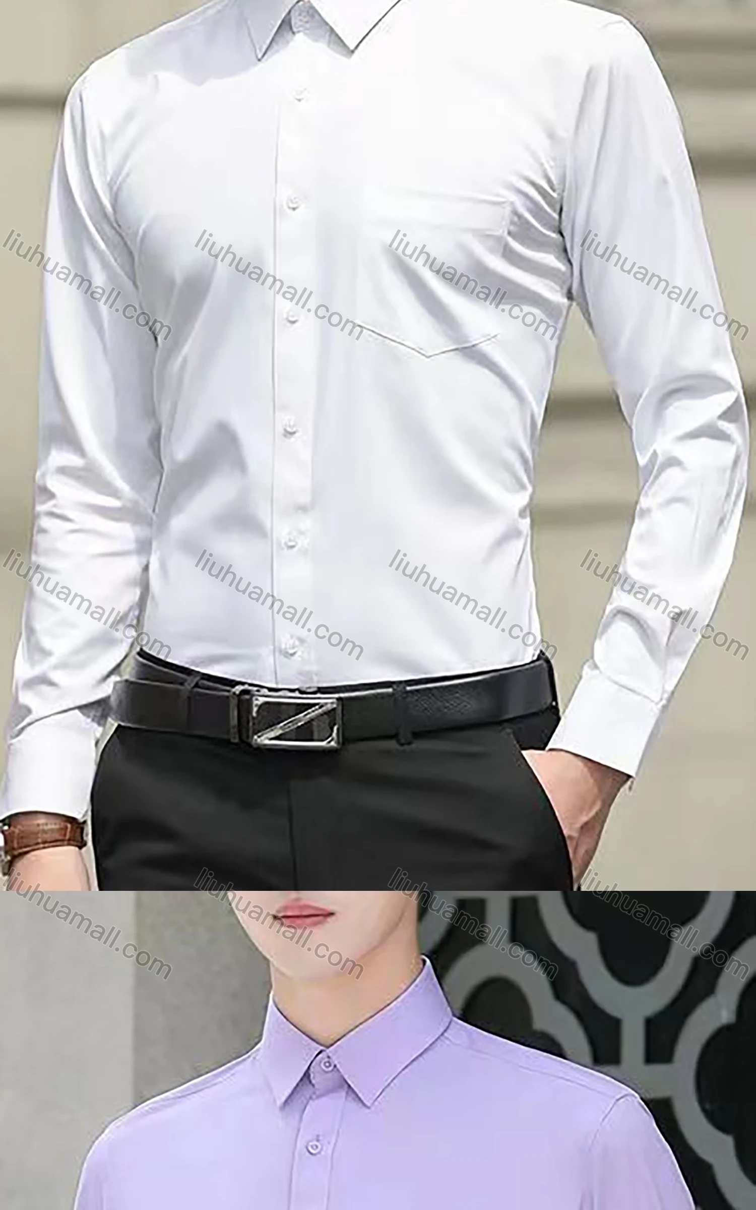 Wholesale Men's Business Long Sleeve Button Closure Patch Pocket Plain Formal Shirt - Liuhuamall