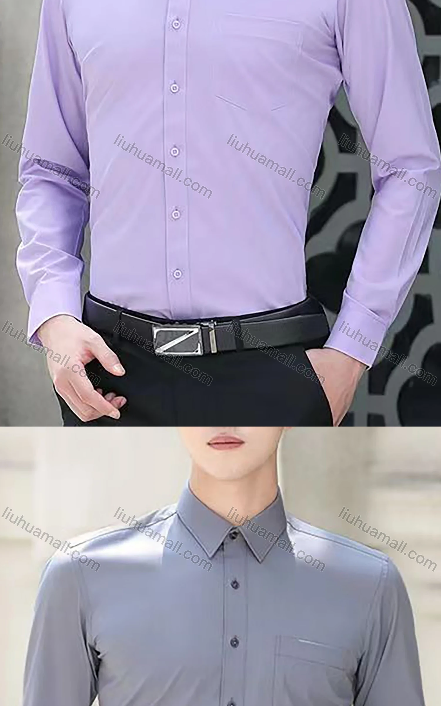 Wholesale Men's Business Long Sleeve Button Closure Patch Pocket Plain Formal Shirt - Liuhuamall