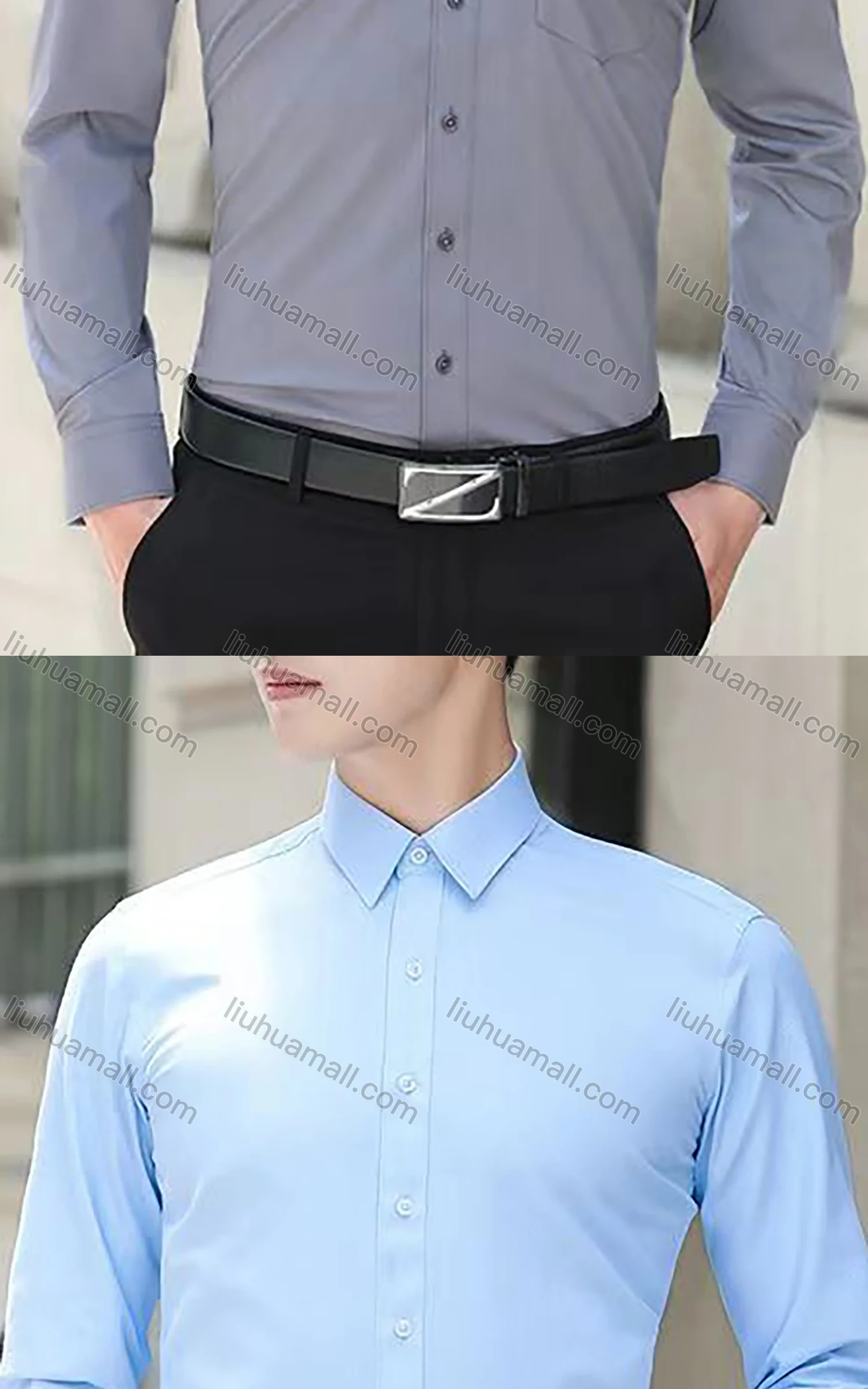 Wholesale Men's Business Long Sleeve Button Closure Patch Pocket Plain Formal Shirt - Liuhuamall