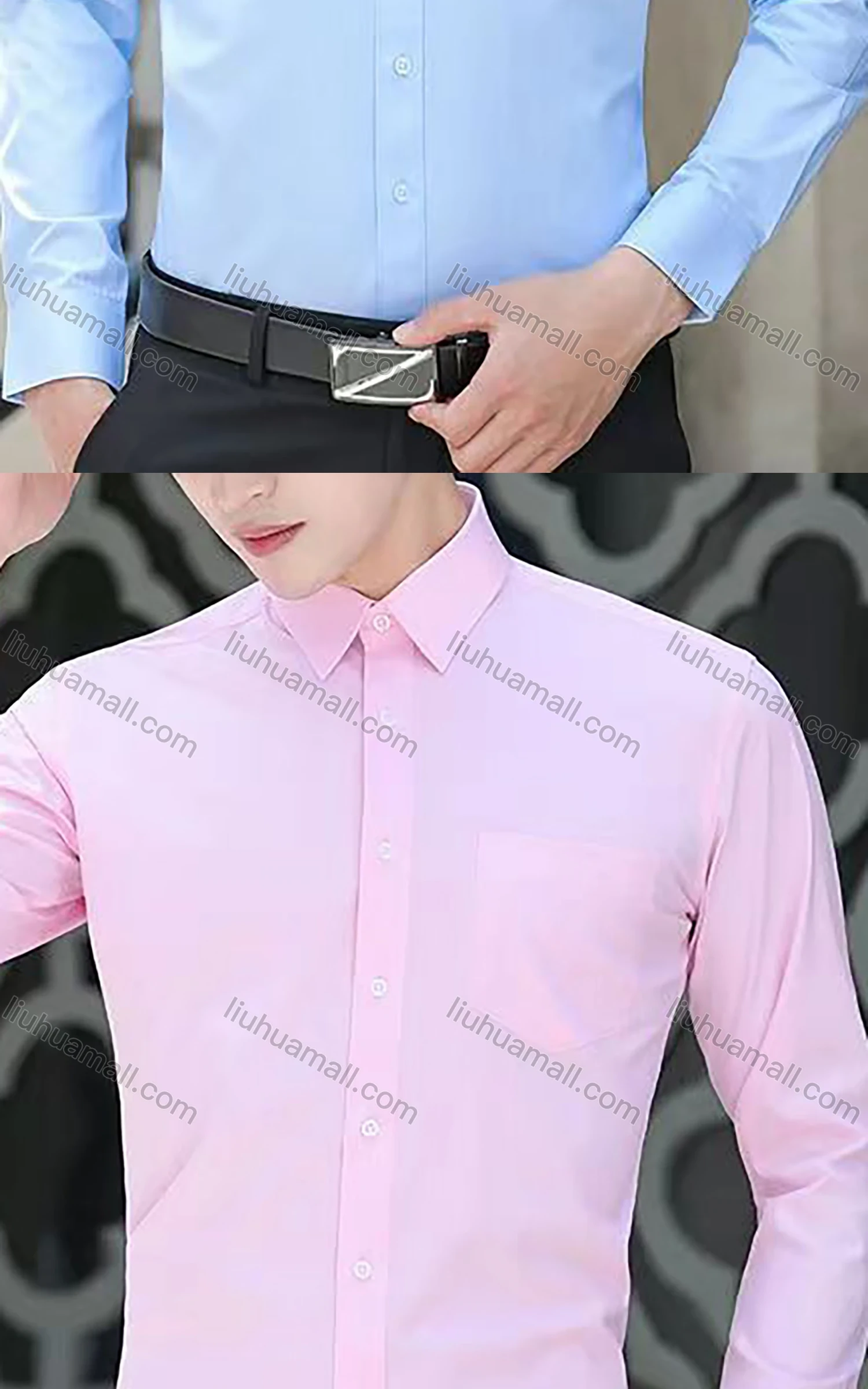 Wholesale Men's Business Long Sleeve Button Closure Patch Pocket Plain Formal Shirt - Liuhuamall