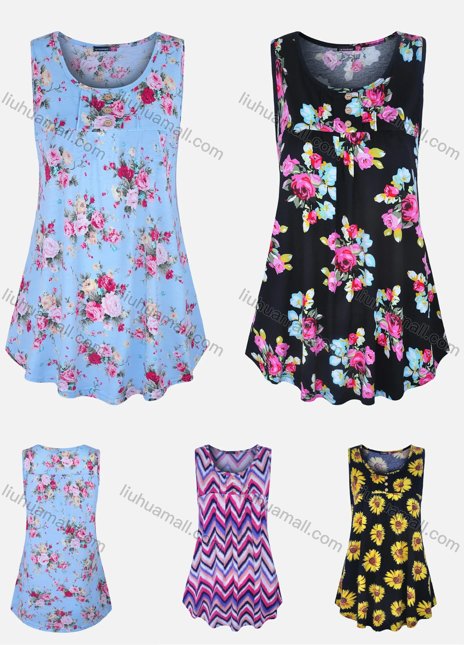 Wholesale Women's Casual Scoop Neck Sleeveless Button Decor Tank Top - Liuhuamall