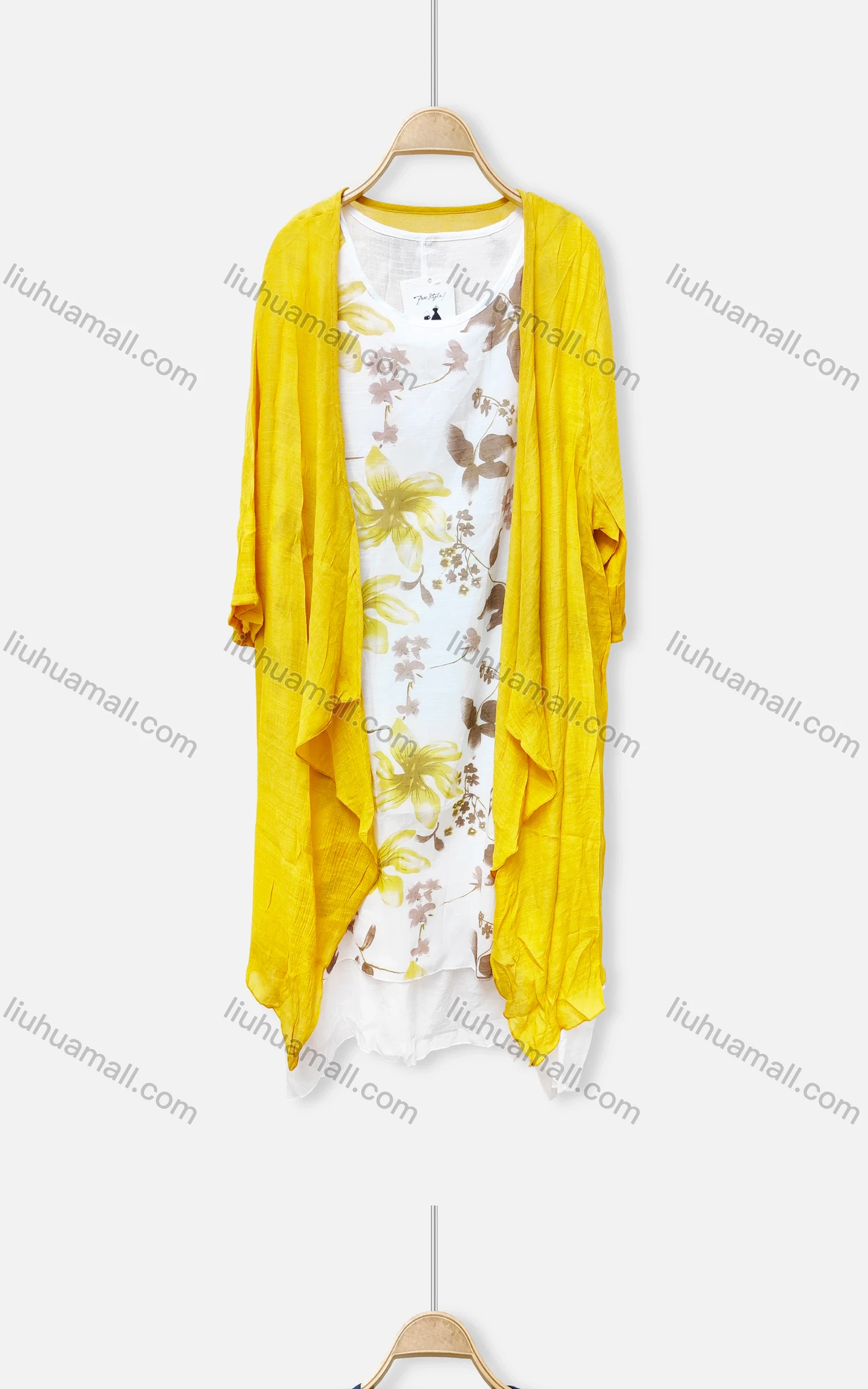 Wholesale Women's Casual Crew Neck Floral Print Dress & Long Sleeve Cardigan 2-Piece Set 051# - Liuhuamall