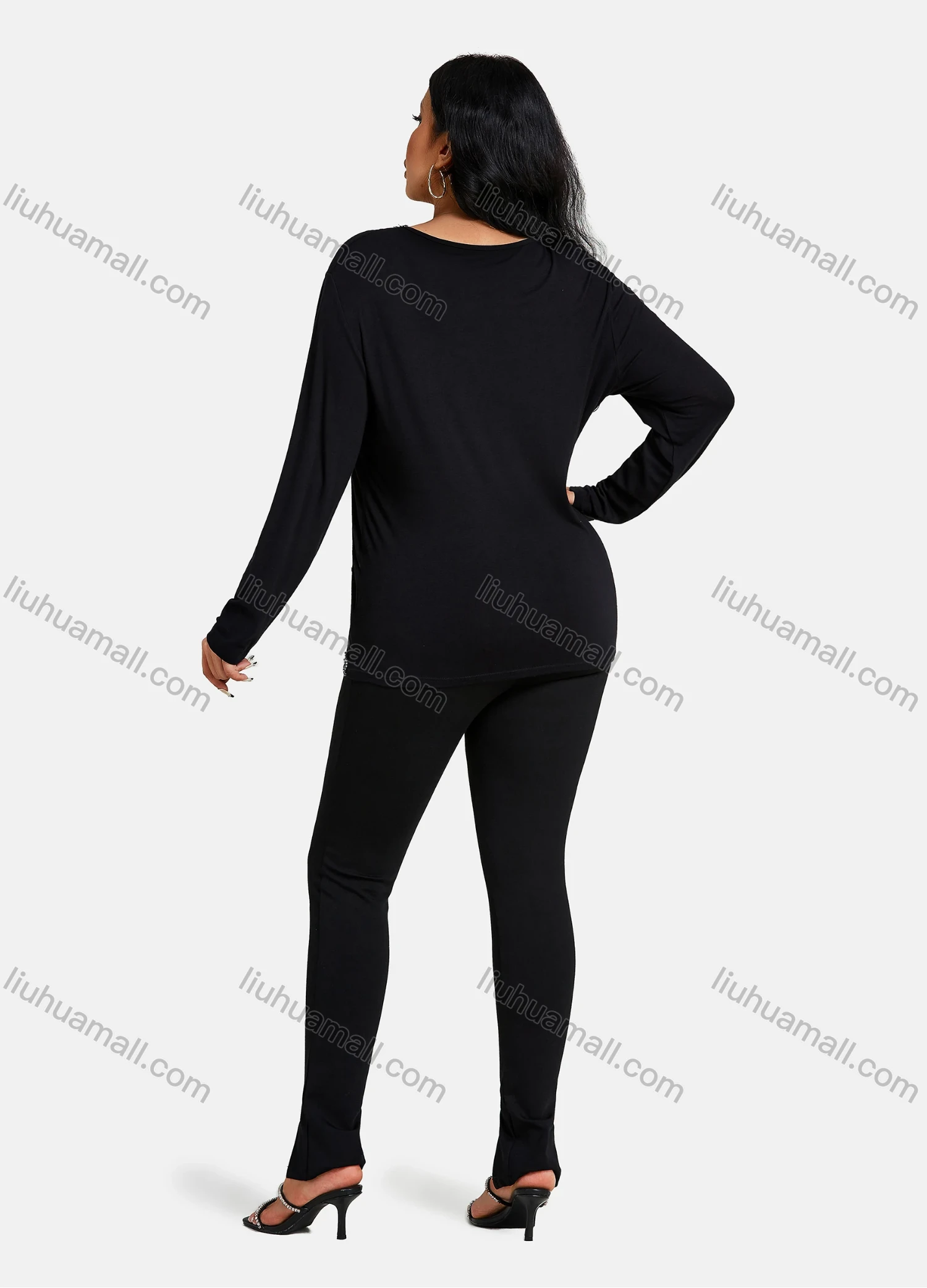 Wholesale Women's Elegant V Neck Floral Sequin Embroidery Long Sleeve T-Shirt - Liuhuamall