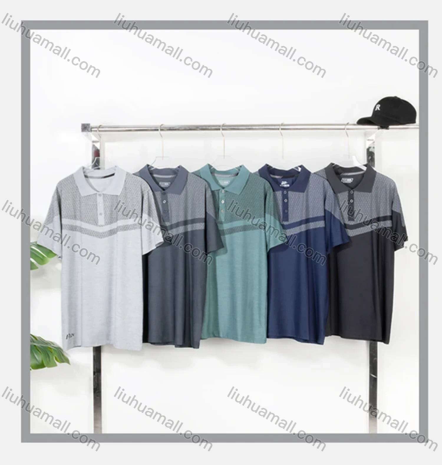 Wholesale Men's Athletic Short Sleeve Allover Print Splicing Plain Polo Shirts - Liuhuamall