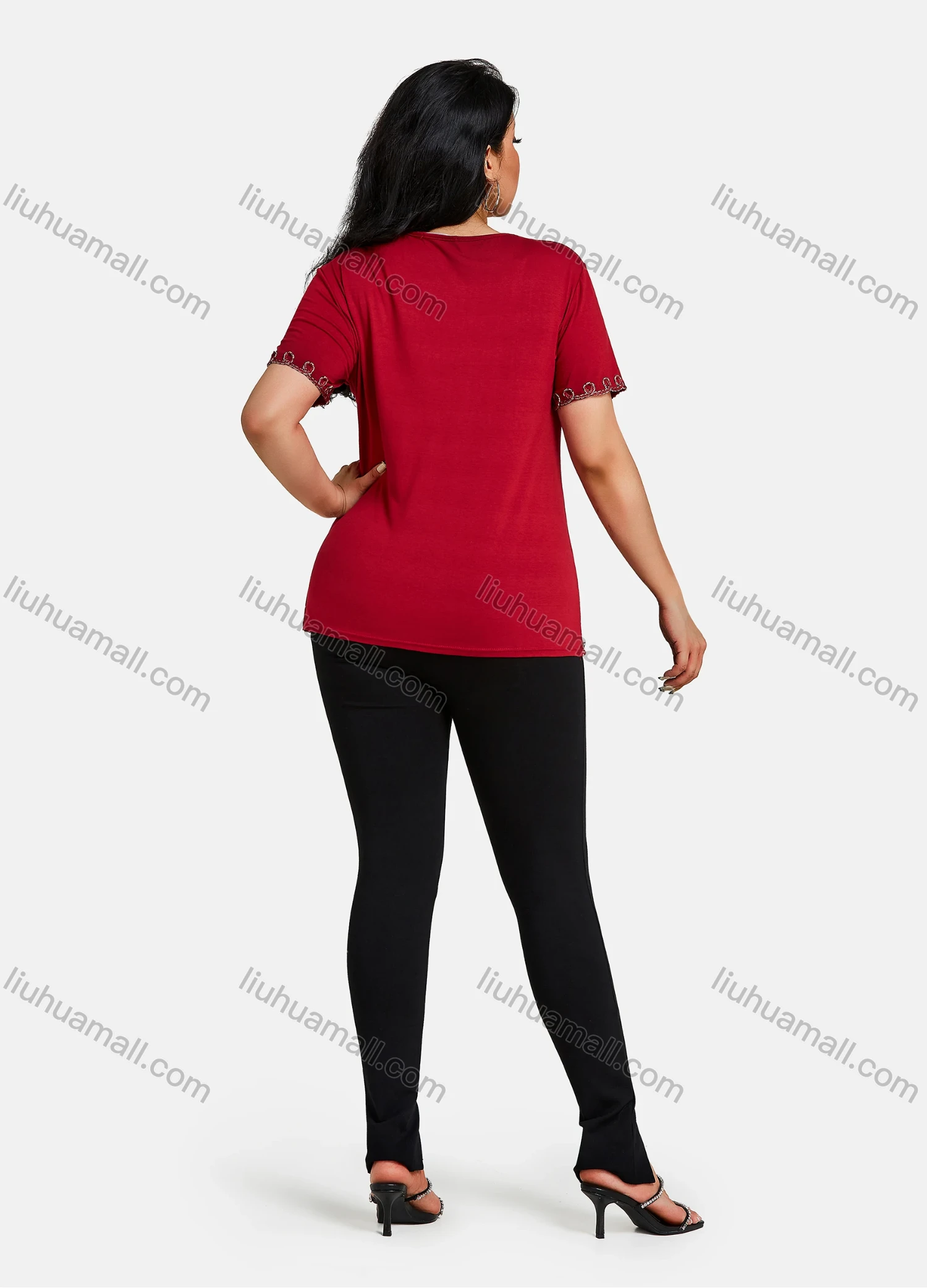 Wholesale Women's Elegant Round Neck Floral Embroidery Short Sleeve T-Shirt - Liuhuamall
