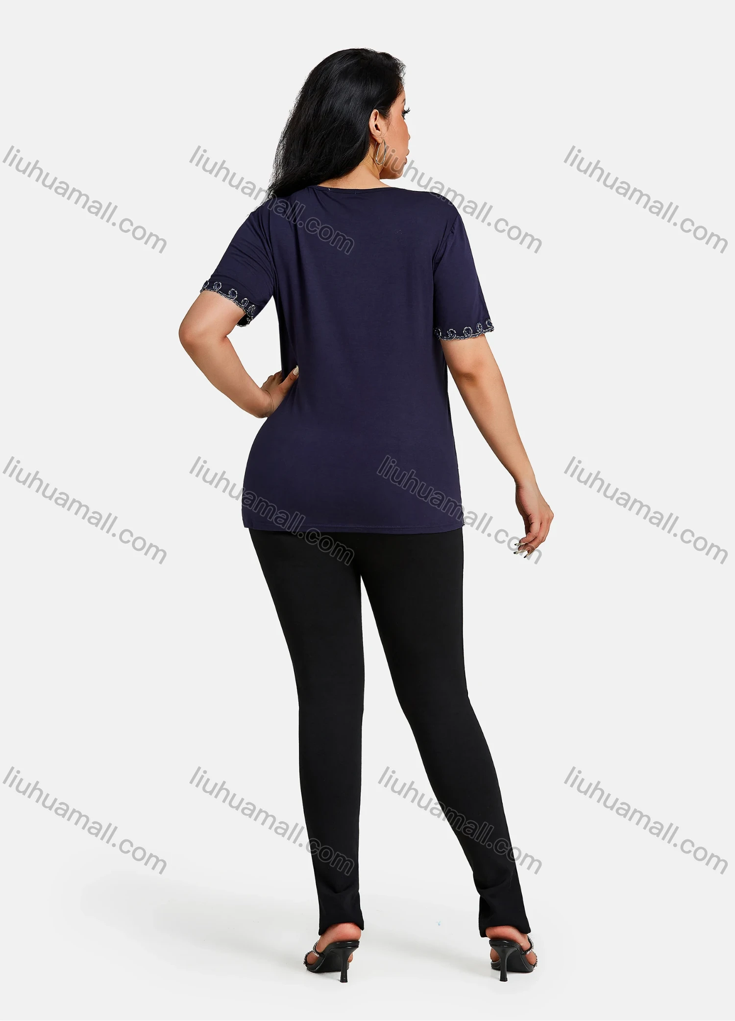 Wholesale Women's Elegant Round Neck Floral Embroidery Short Sleeve T-Shirt - Liuhuamall