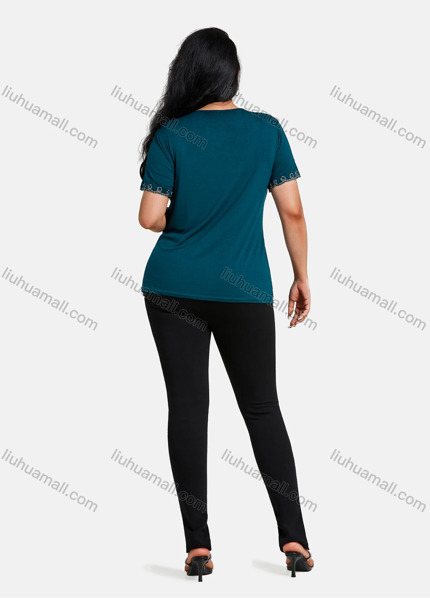 Wholesale Women's Elegant Round Neck Floral Embroidery Short Sleeve T-Shirt - Liuhuamall