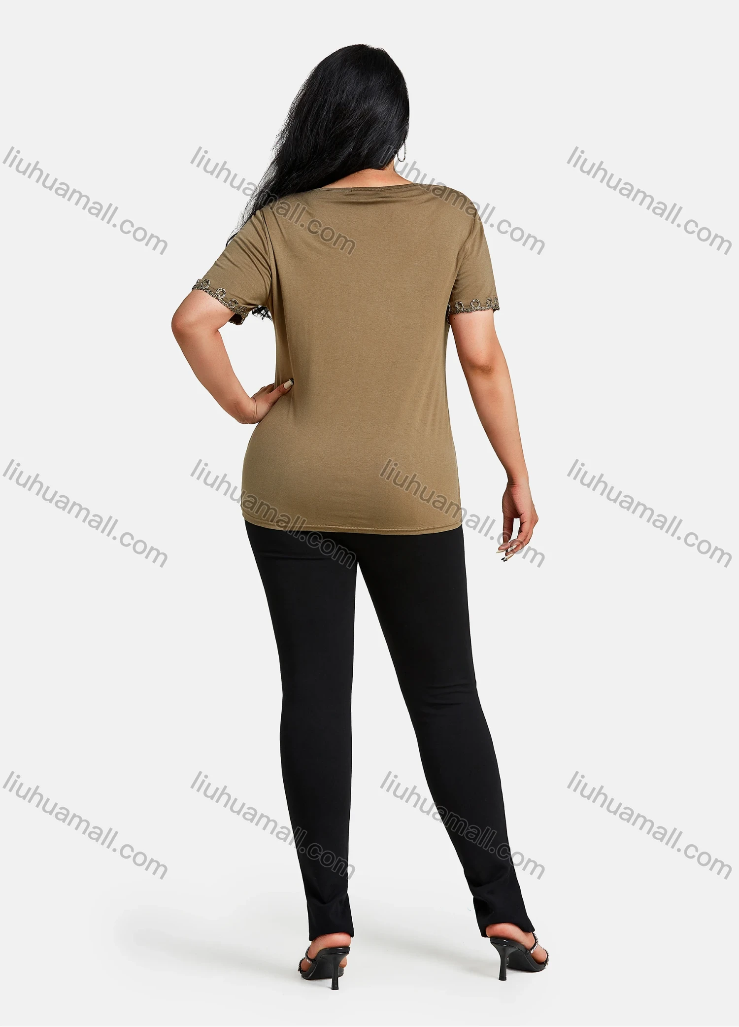 Wholesale Women's Elegant Round Neck Floral Embroidery Short Sleeve T-Shirt - Liuhuamall