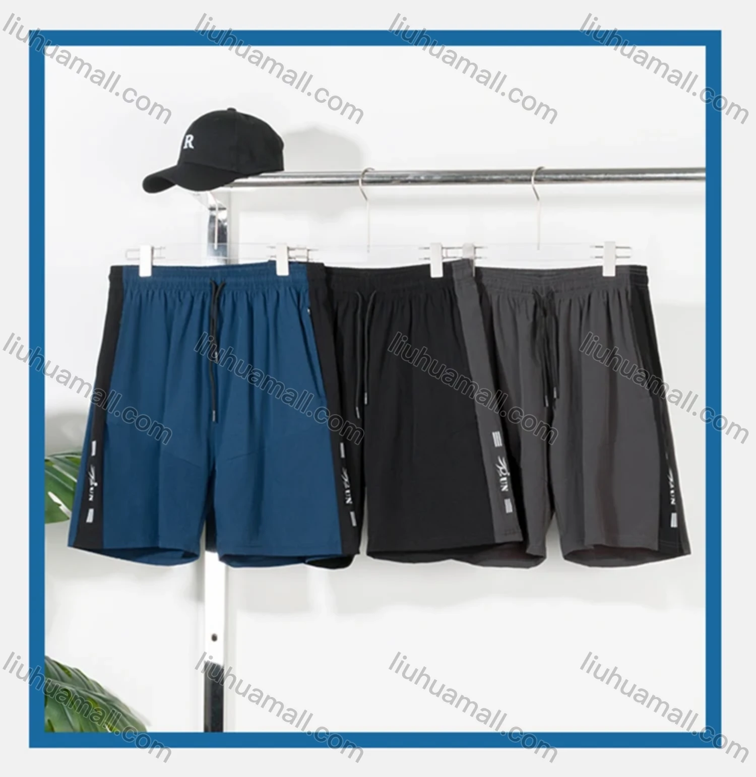 Wholesale Men's Athletic Drawstring Colorblock Zipper Pockets Letter Print Running Shorts - Liuhuamall