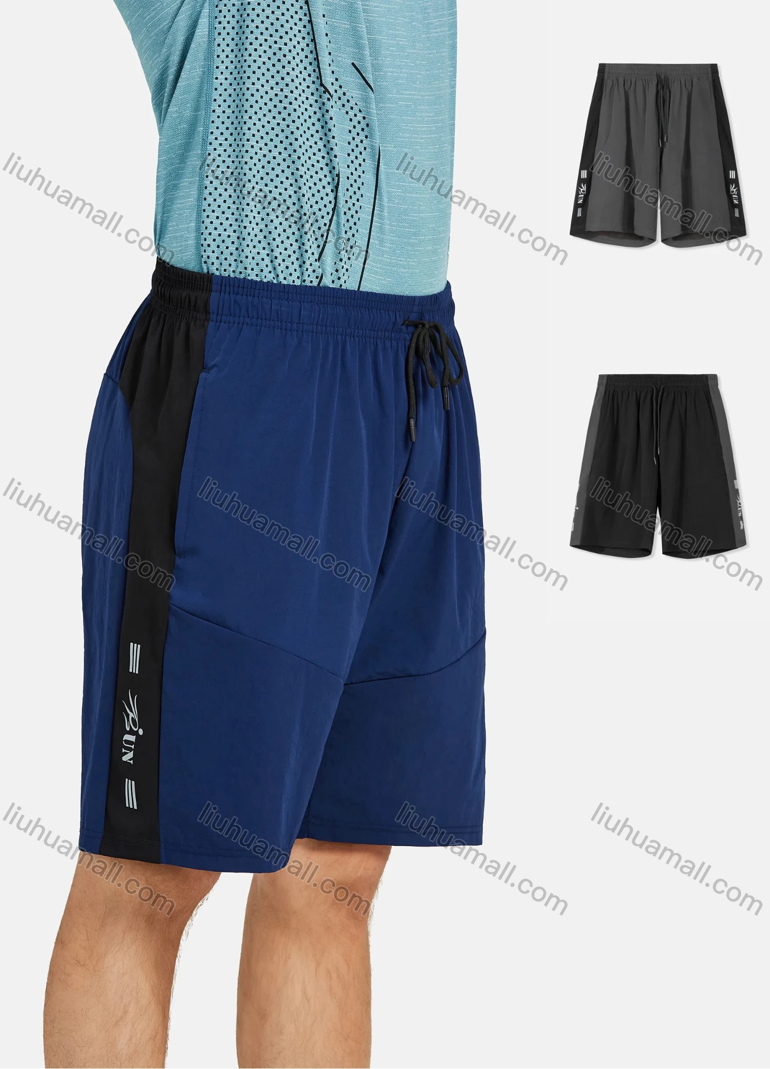 Wholesale Men's Athletic Drawstring Colorblock Zipper Pockets Letter Print Running Shorts - Liuhuamall