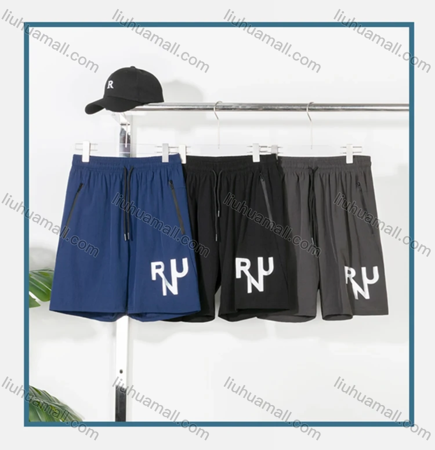 Wholesale Men's Athletic Drawstring Letter Print Zipper Pockets Running Shorts - Liuhuamall