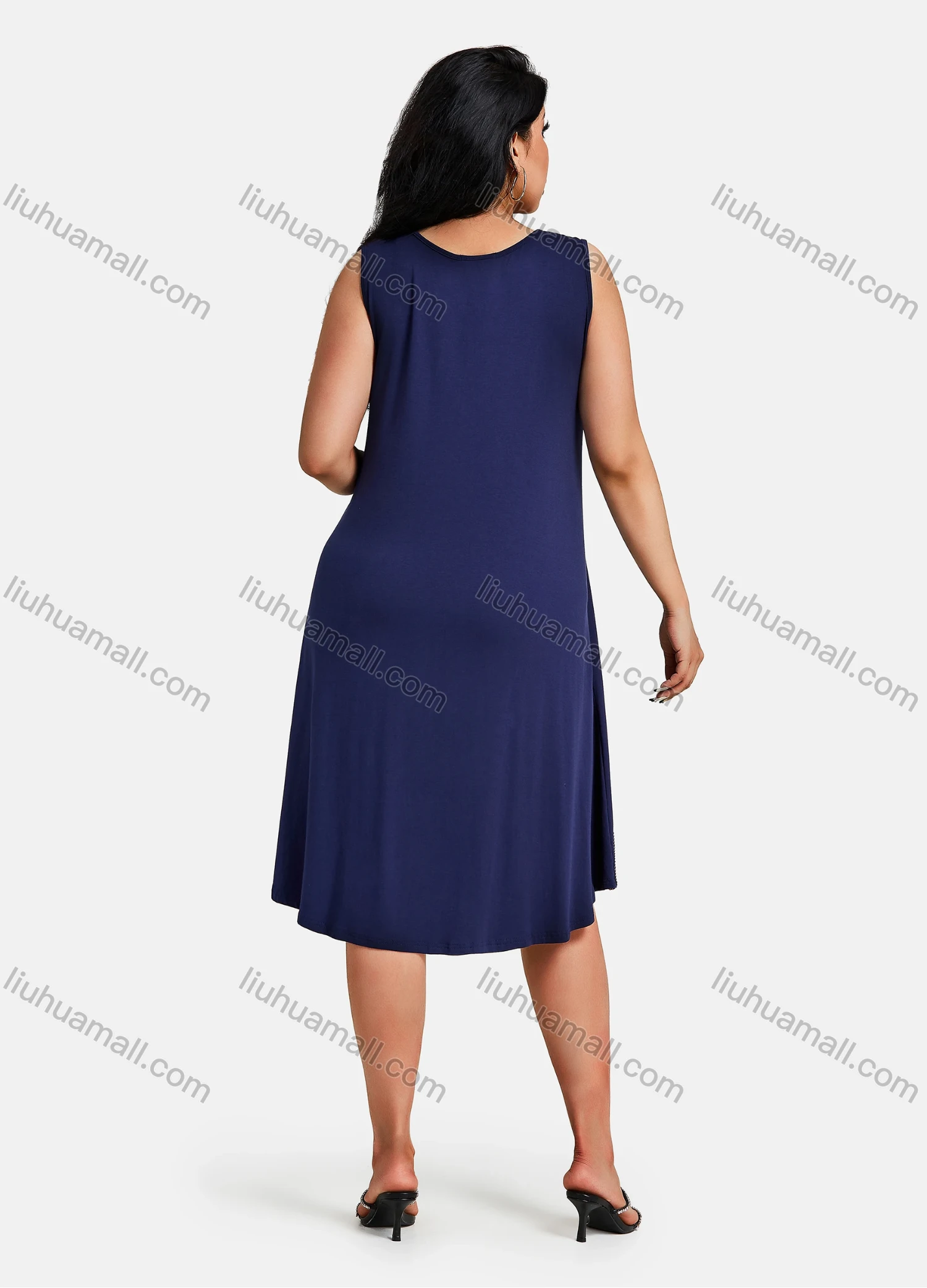 Wholesale Women's Plus Size Elegant Crew Neck Sleeveless Embroidery Knee Length Tank Dress - Liuhuamall