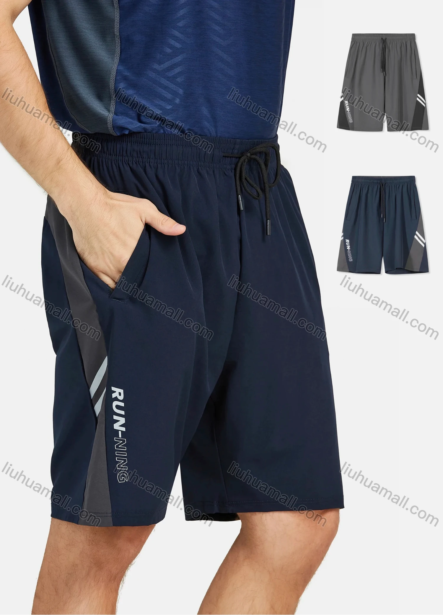 Wholesale Men's Athletic Drawstring Patch Pocket Letter Print Running Shorts - Liuhuamall