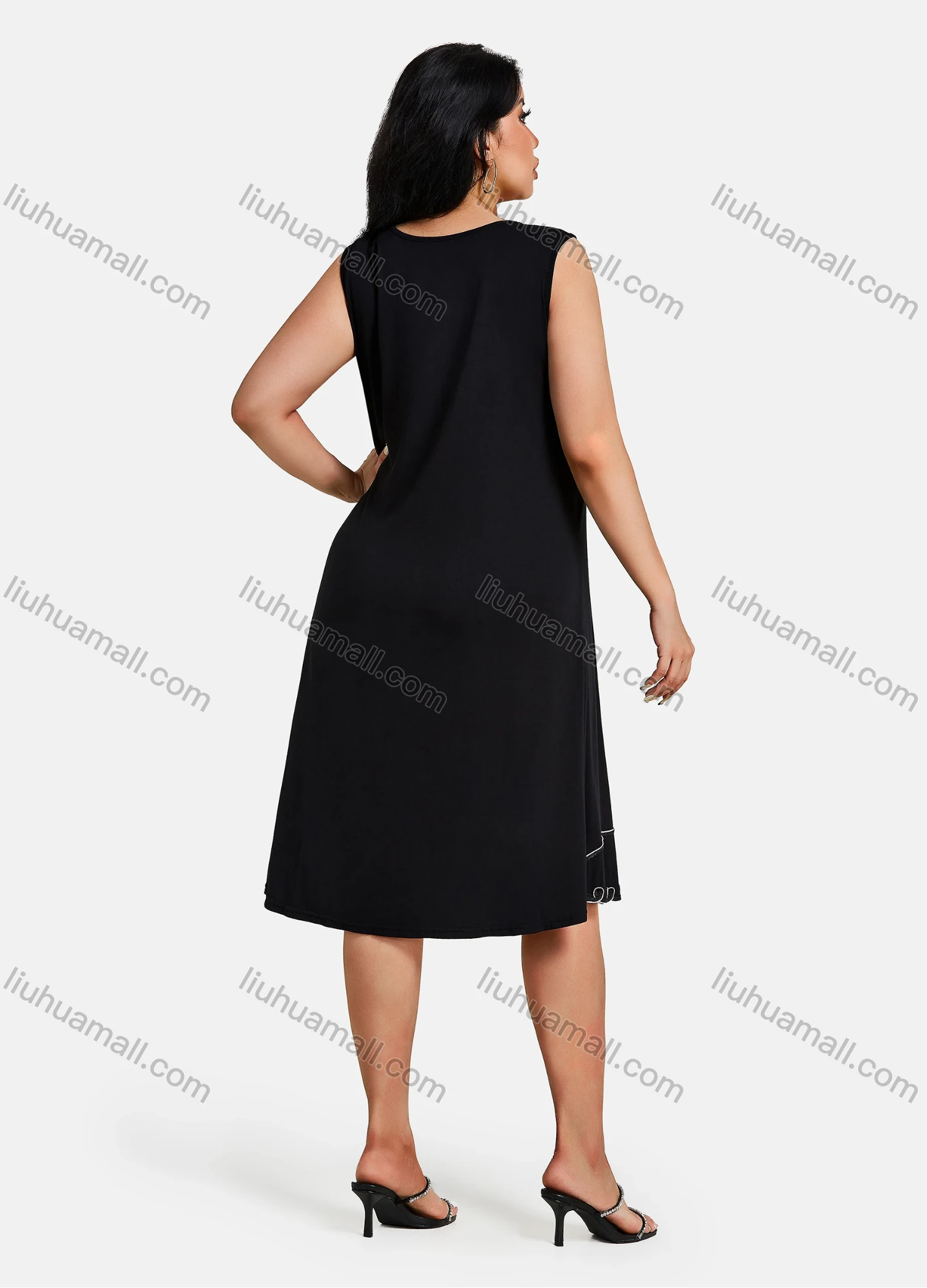 Wholesale Women's Plus Size Elegant Crew Neck Sleeveless Embroidery Knee Length Tank Dress - Liuhuamall