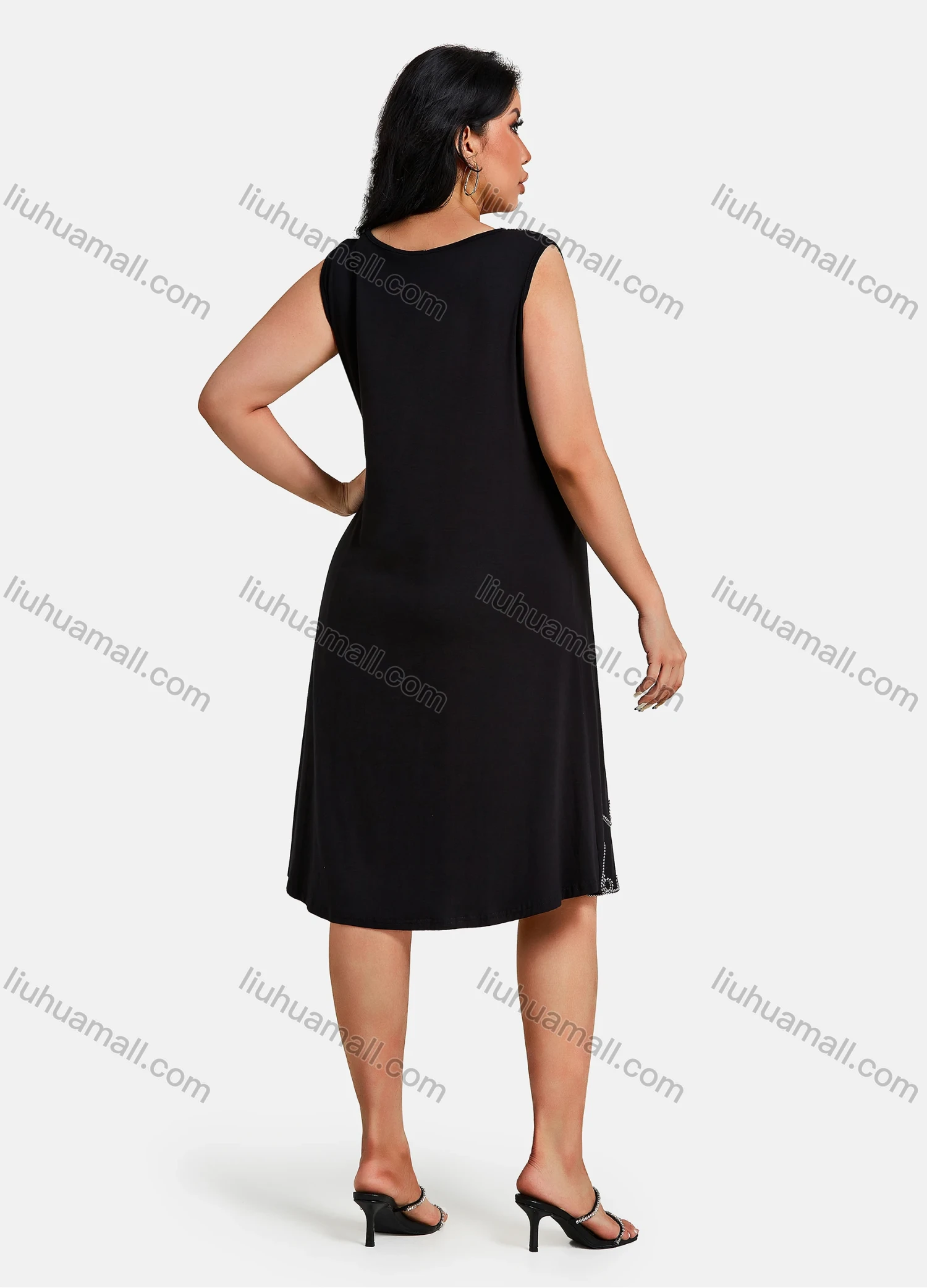 Wholesale Women's Plus Size Elegant Crew Neck Sleeveless Embroidery Knee Length Tank Dress - Liuhuamall