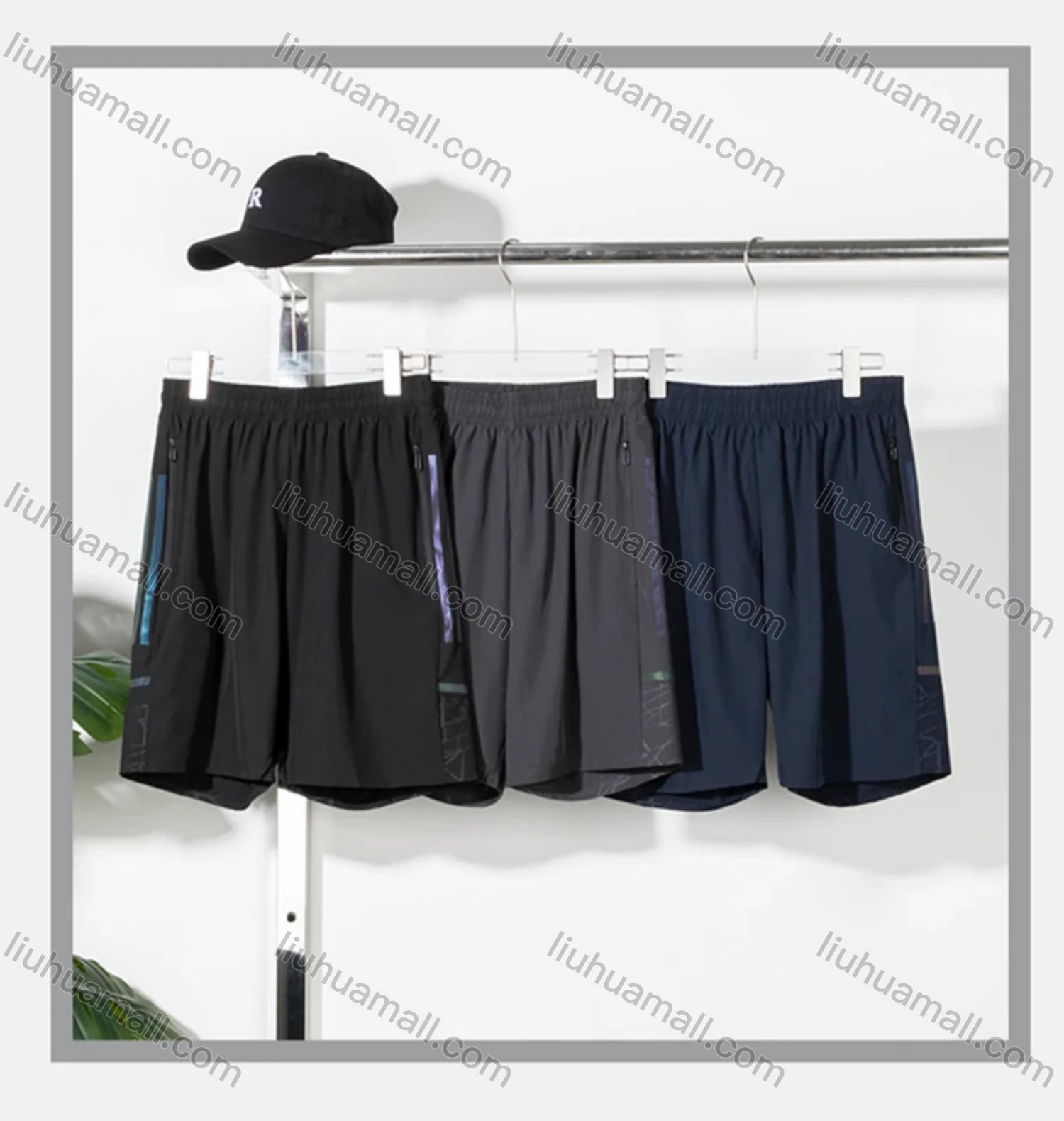 Wholesale Men's Athletic Plain Splicing Running Shorts With Zipper Pockets - Liuhuamall