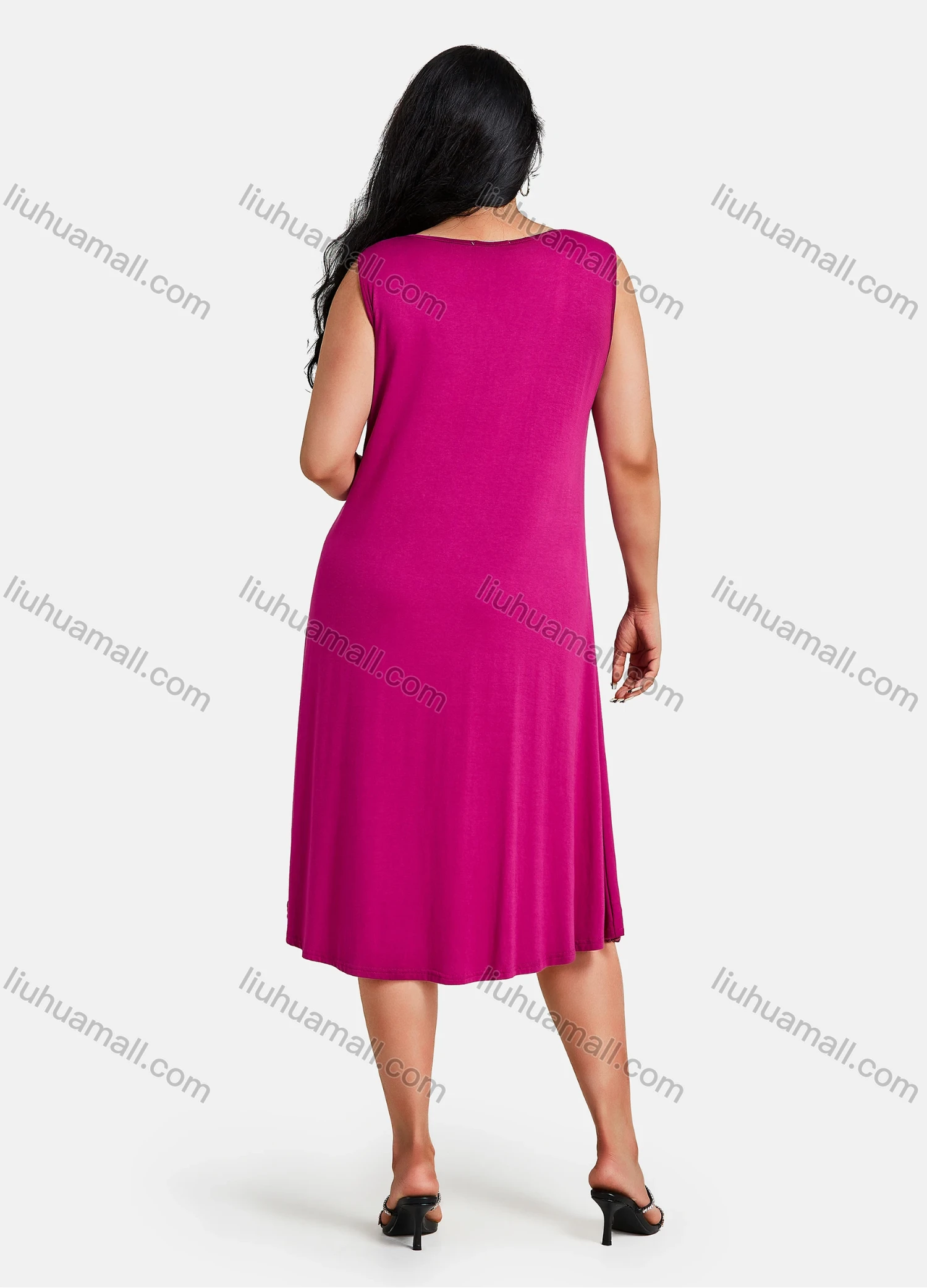Wholesale Women's Plus Size Elegant Crew Neck Sleeveless Embroidery Knee Length Tank Dress - Liuhuamall