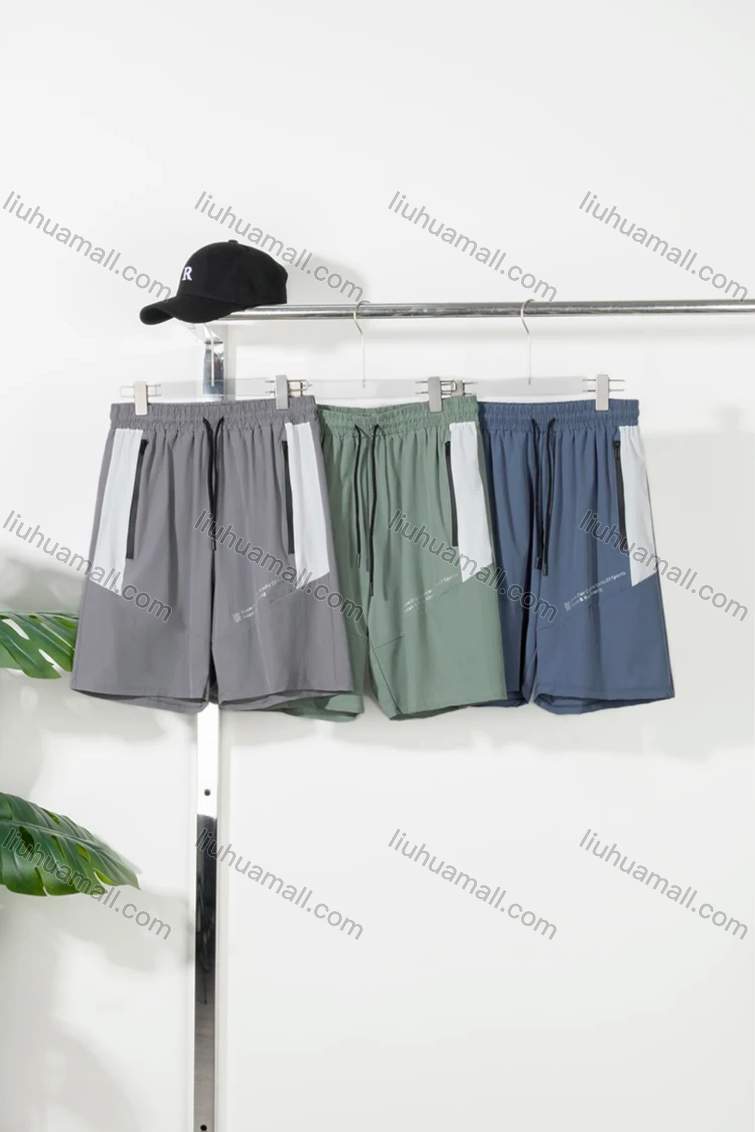 Wholesale Men's Athletic Letter Print Zipper Pockets Drawstring Running Shorts - Liuhuamall