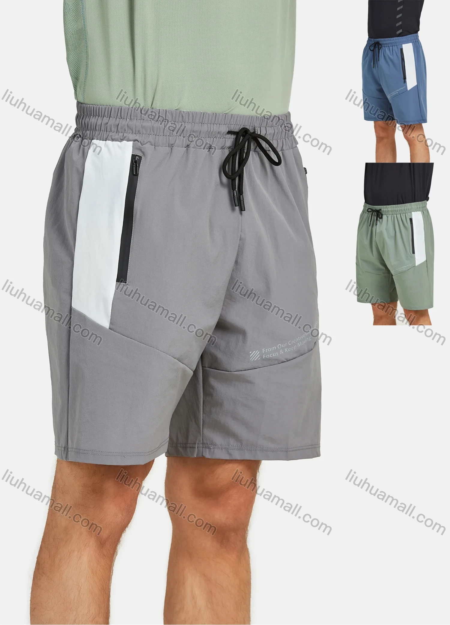 Wholesale Men's Athletic Letter Print Zipper Pockets Drawstring Running Shorts - Liuhuamall