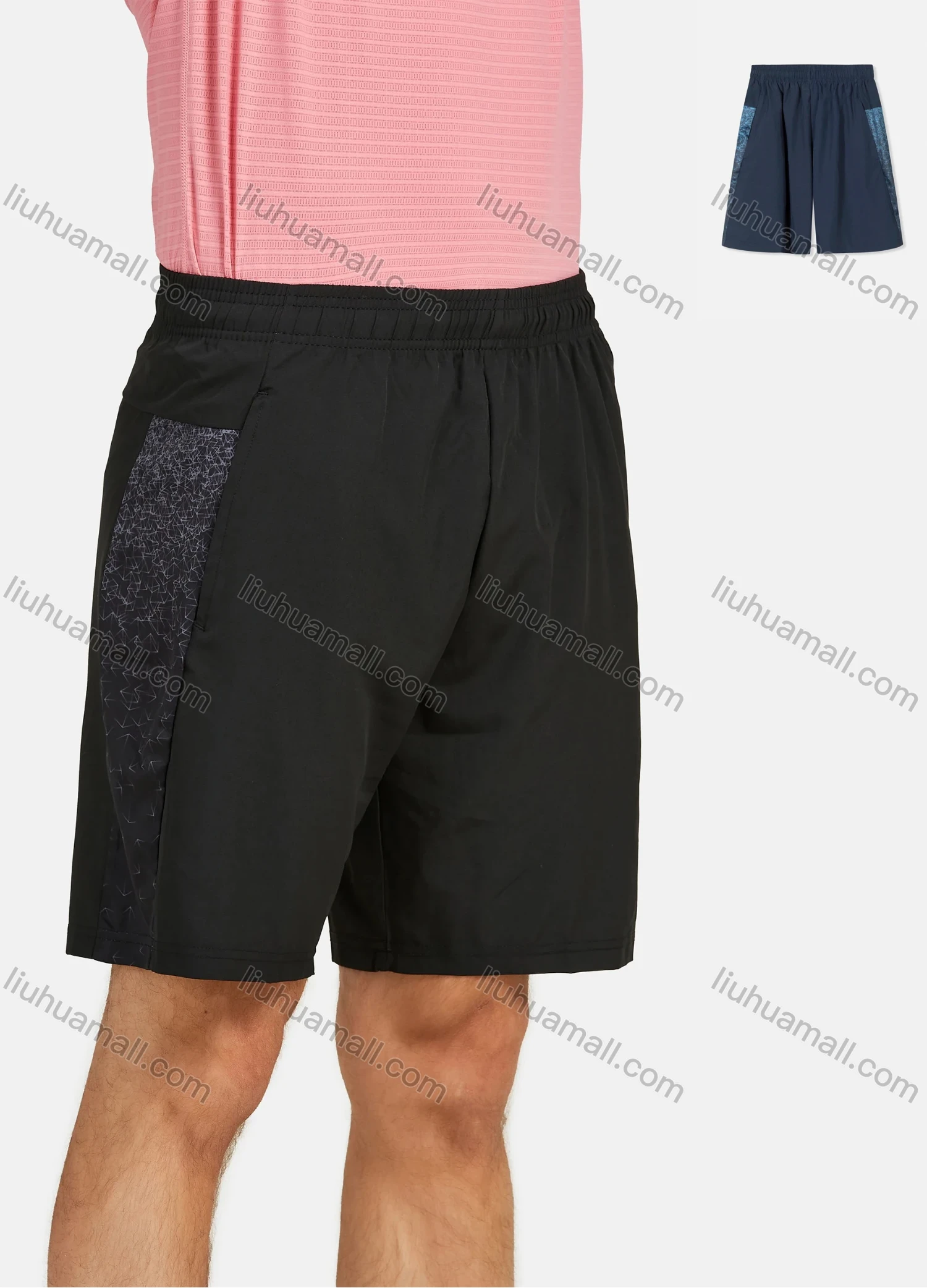 Wholesale Men's Athletic Splicing Pattern Patch Pocket Running Shorts - Liuhuamall