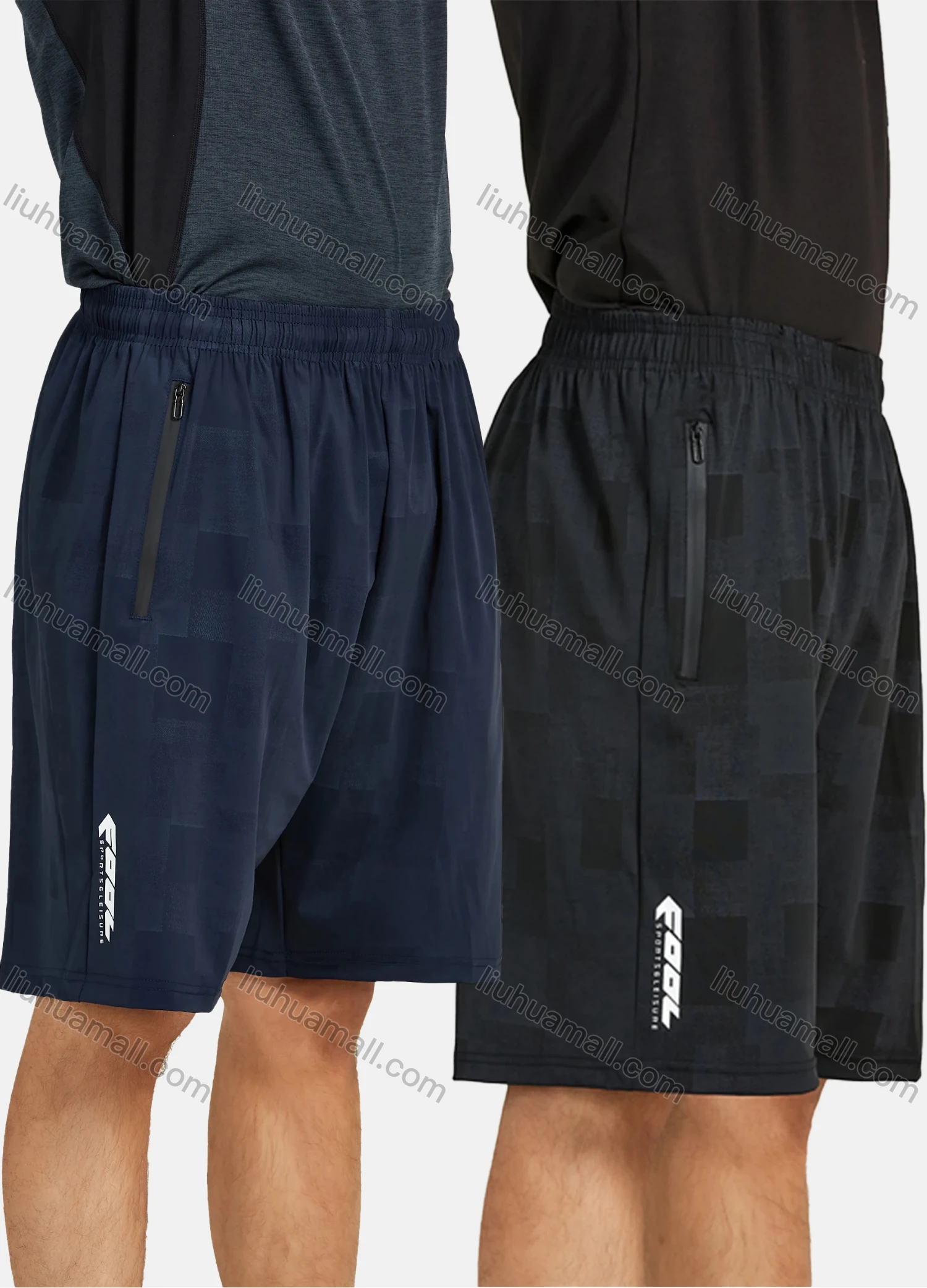 Wholesale Men's Athletic Plain Zipper Pockets Running Shorts - Liuhuamall