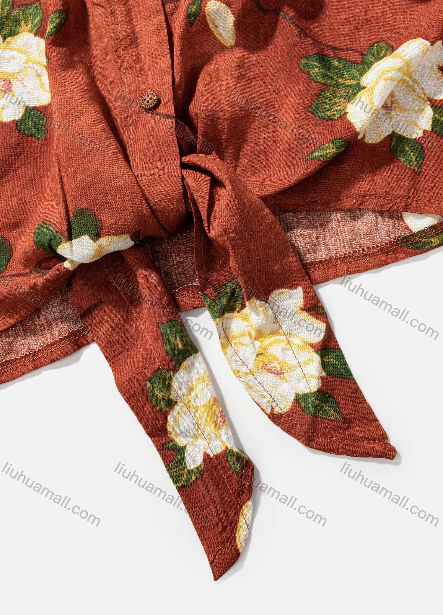 Wholesale Women's Vacation Linen Shirt Half Sleeve Floral Print Top 2 Piece Set - Liuhuamall