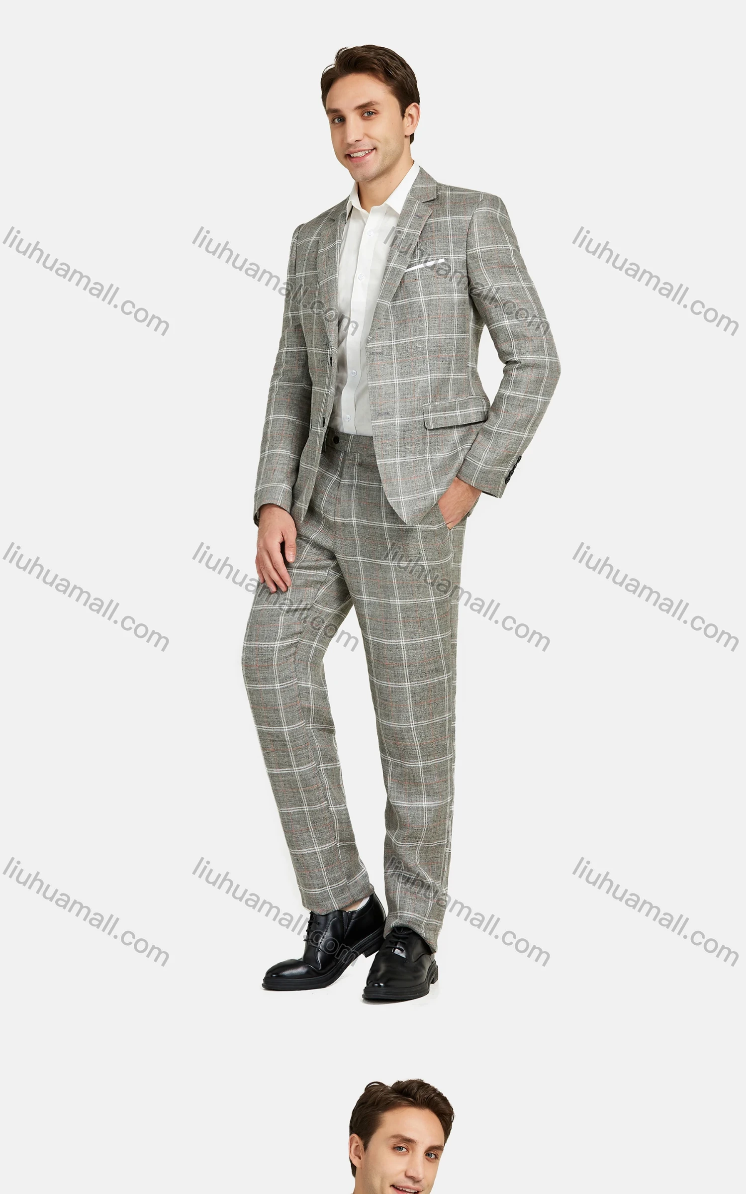 Wholesale Men's Fashion Lapel Plaid Print Single Breasted Pockets Blazer & Pants 2 Piece Suit Sets - Liuhuamall