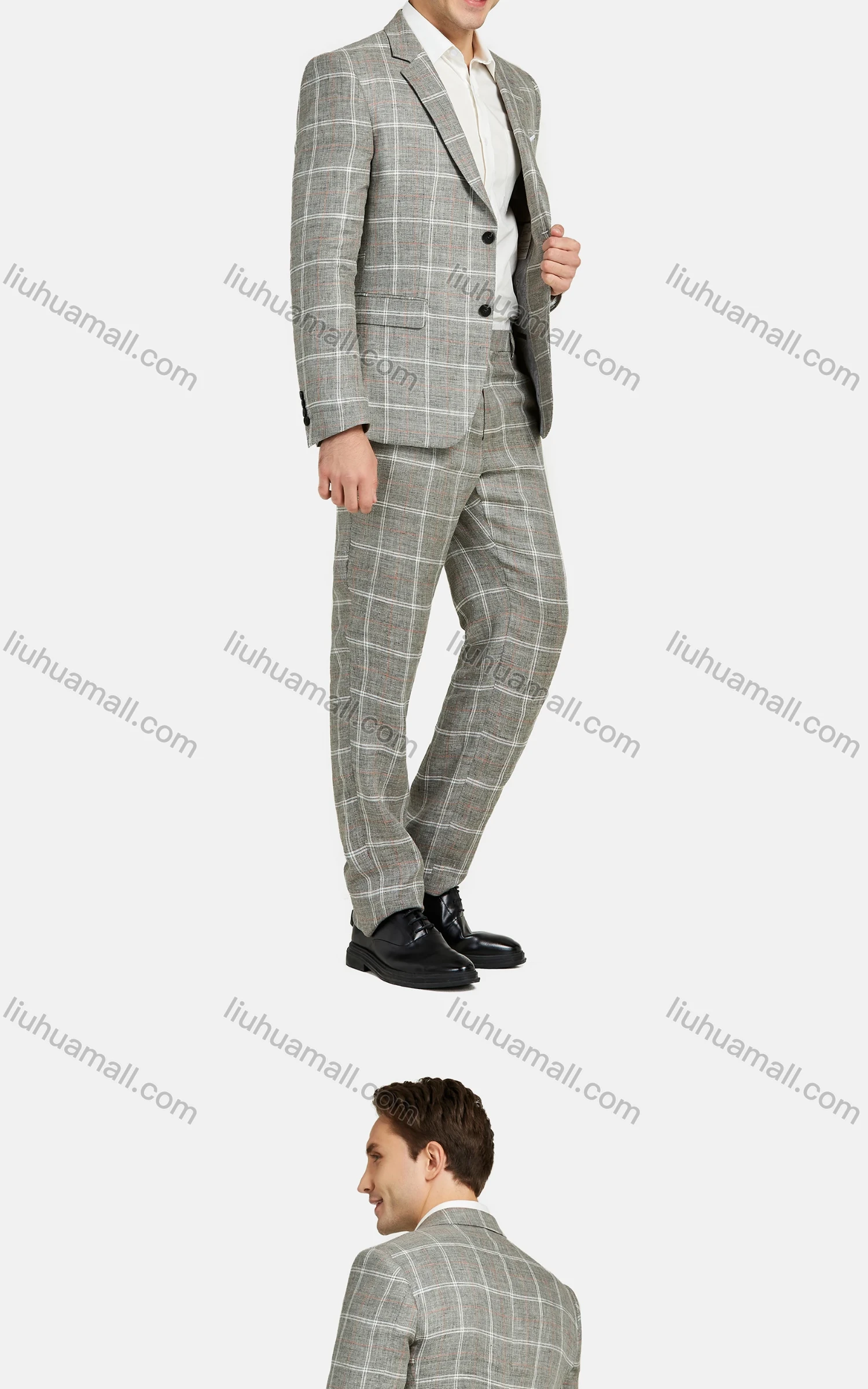Wholesale Men's Fashion Lapel Plaid Print Single Breasted Pockets Blazer & Pants 2 Piece Suit Sets - Liuhuamall