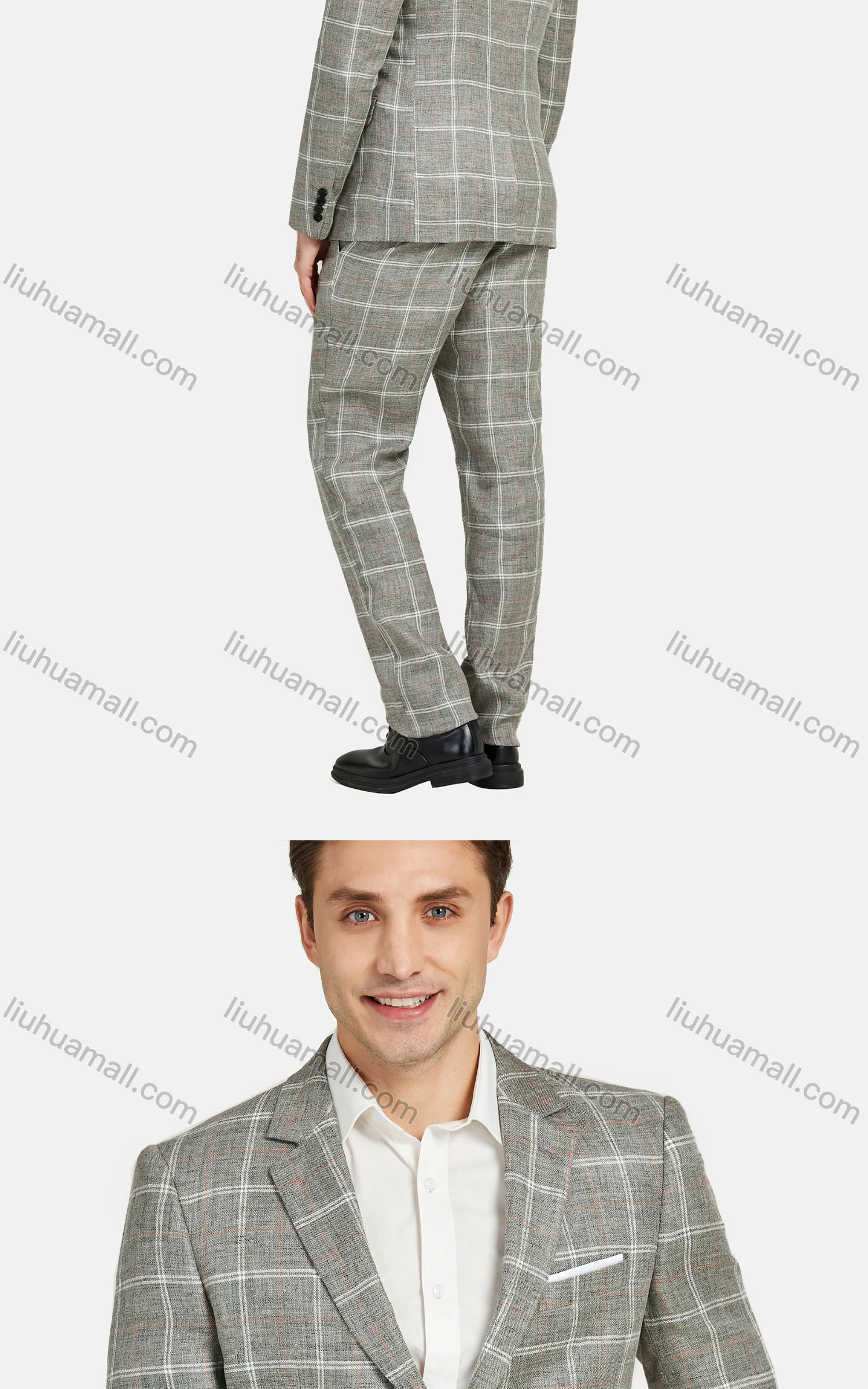 Wholesale Men's Fashion Lapel Plaid Print Single Breasted Pockets Blazer & Pants 2 Piece Suit Sets - Liuhuamall