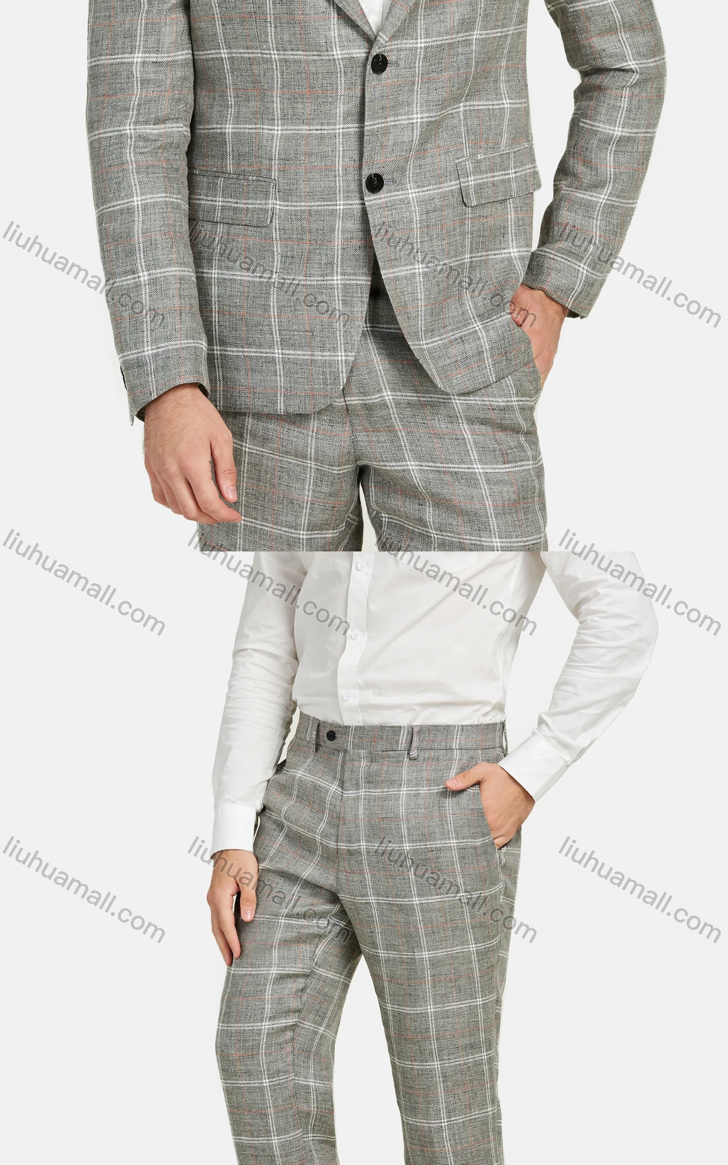 Wholesale Men's Fashion Lapel Plaid Print Single Breasted Pockets Blazer & Pants 2 Piece Suit Sets - Liuhuamall