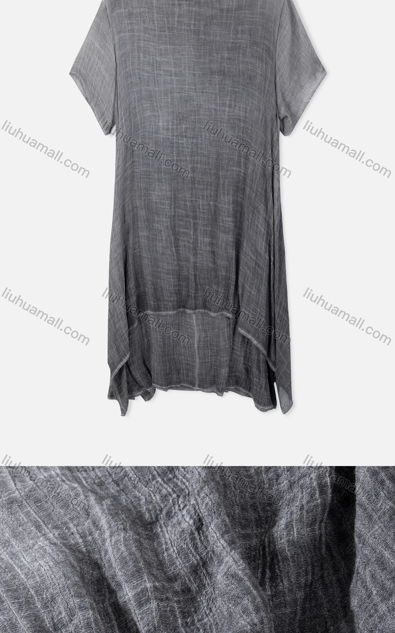 Wholesale Woman's Linen Loose Fit Floral Embroidery Lace Crew Neck Short Sleeve Dress 3022# - Liuhuamall