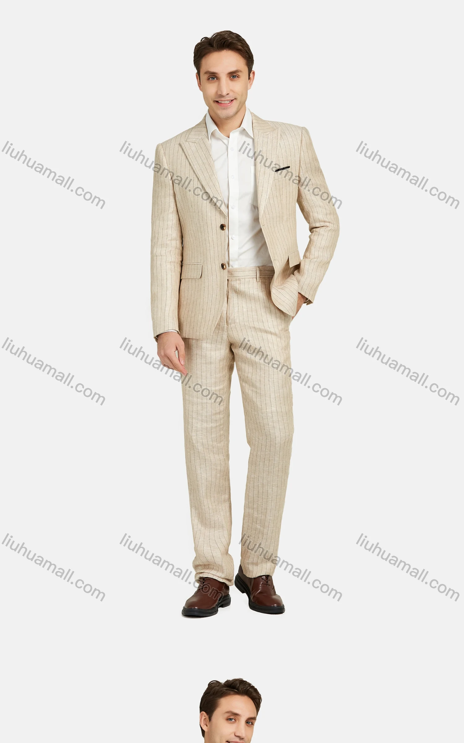 Wholesale Men's Fashion Pockets Lapel Striped Single Breasted Blazer & Pants 2 Piece Suit Sets - Liuhuamall