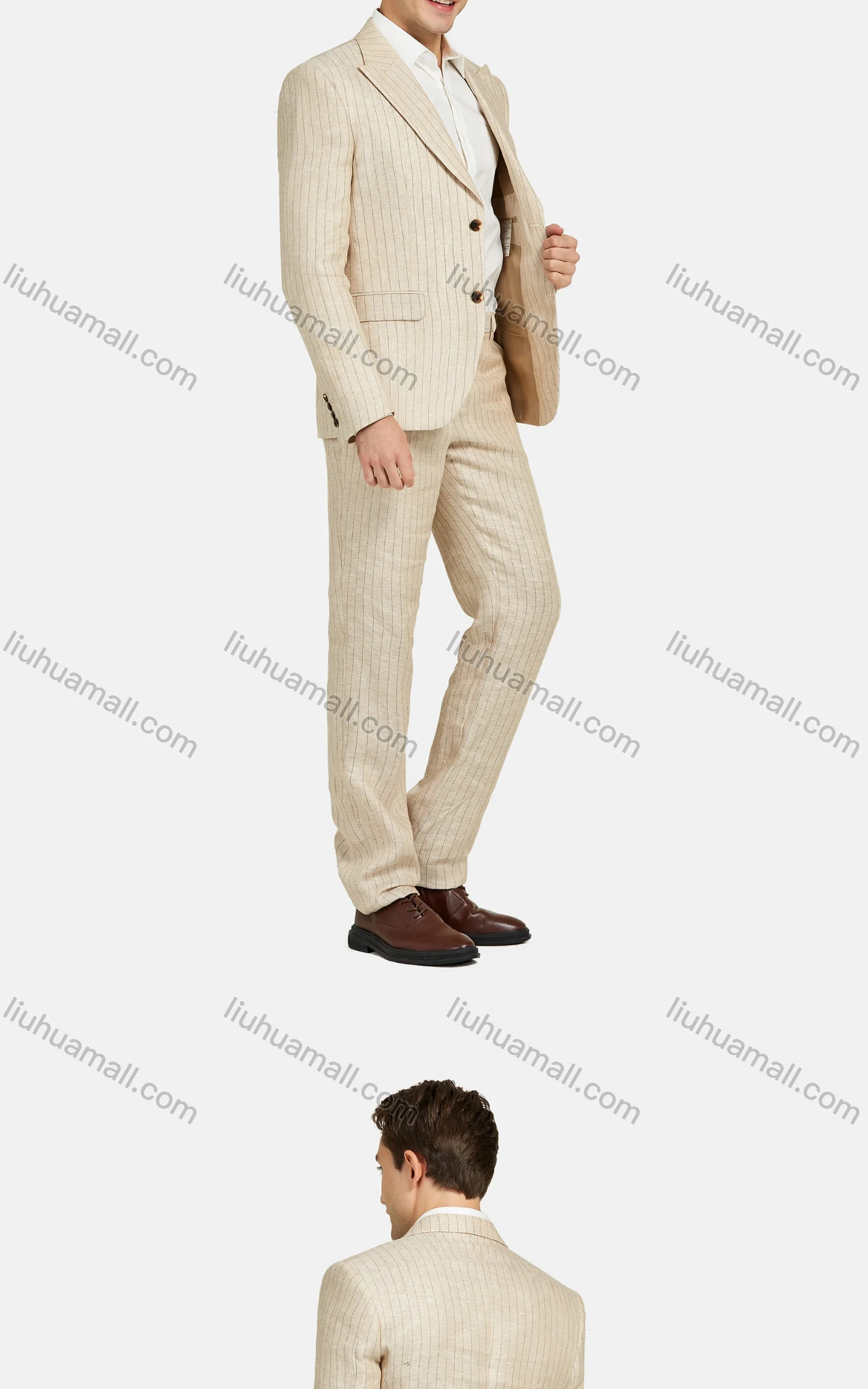 Wholesale Men's Fashion Pockets Lapel Striped Single Breasted Blazer & Pants 2 Piece Suit Sets - Liuhuamall