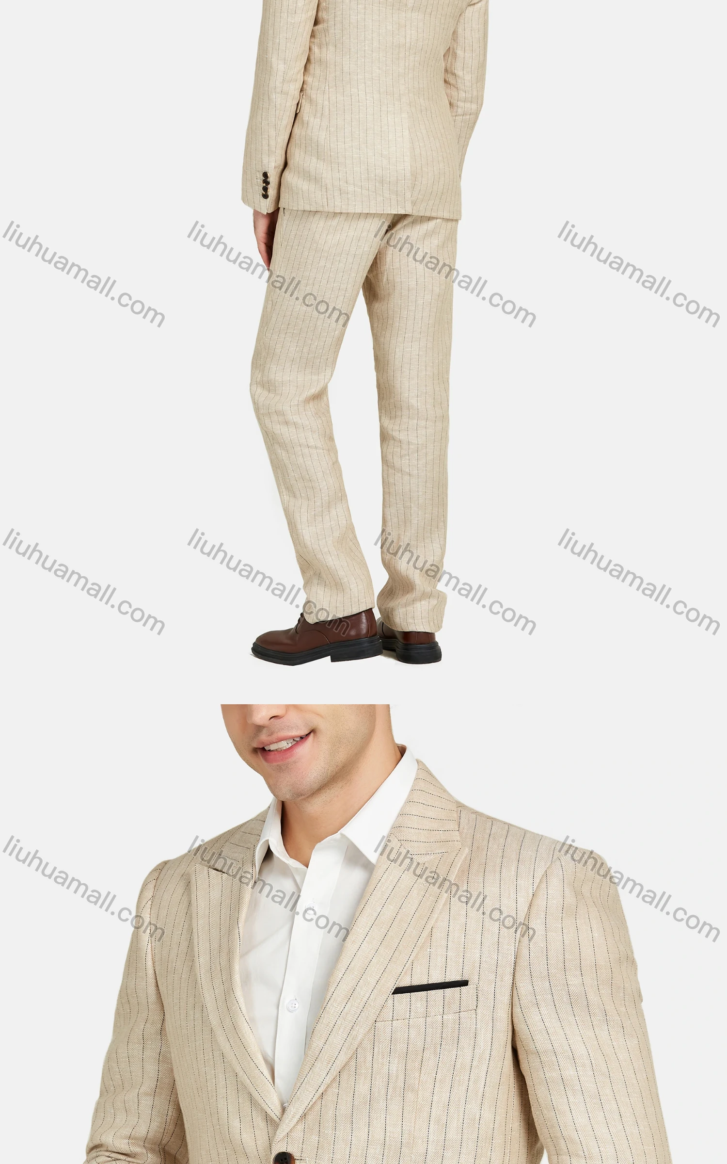 Wholesale Men's Fashion Pockets Lapel Striped Single Breasted Blazer & Pants 2 Piece Suit Sets - Liuhuamall